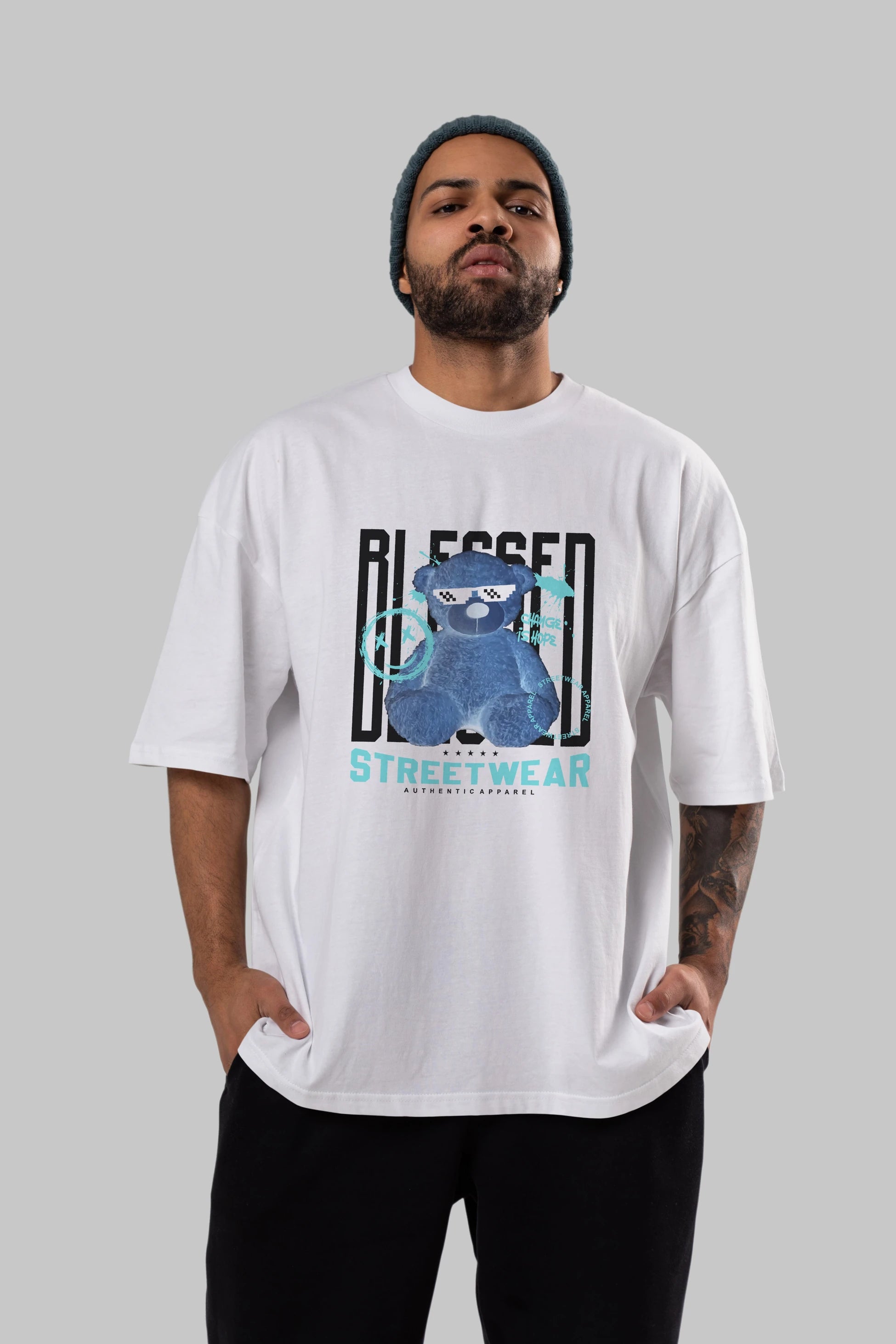 Blessed Bear Ön Baskılı Oversize t-shirt Erkek Kadın Unisex