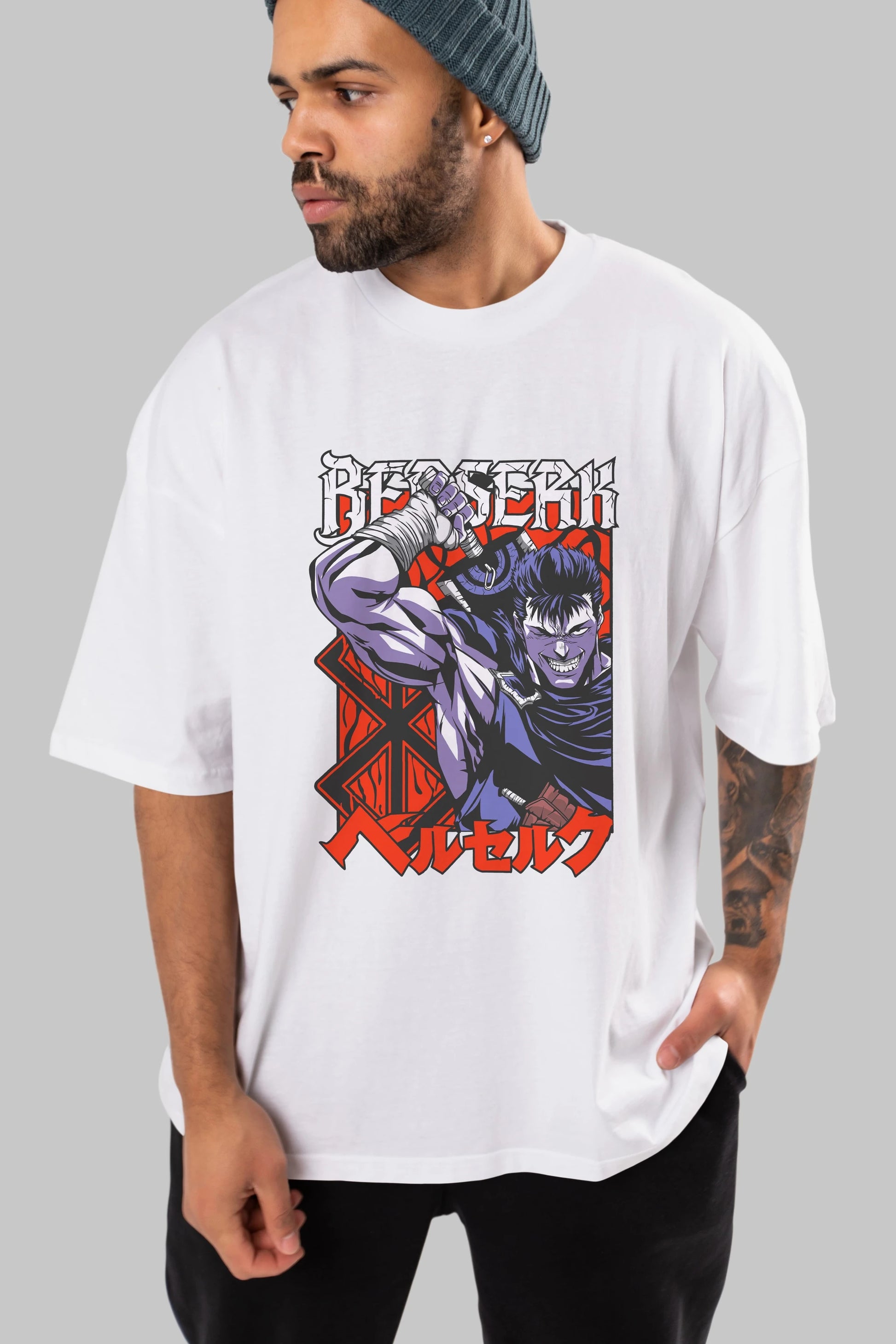 GUTS berserk Anime Ön Baskılı Oversize t-shirt %100 pamuk Erkek Kadın Unisex