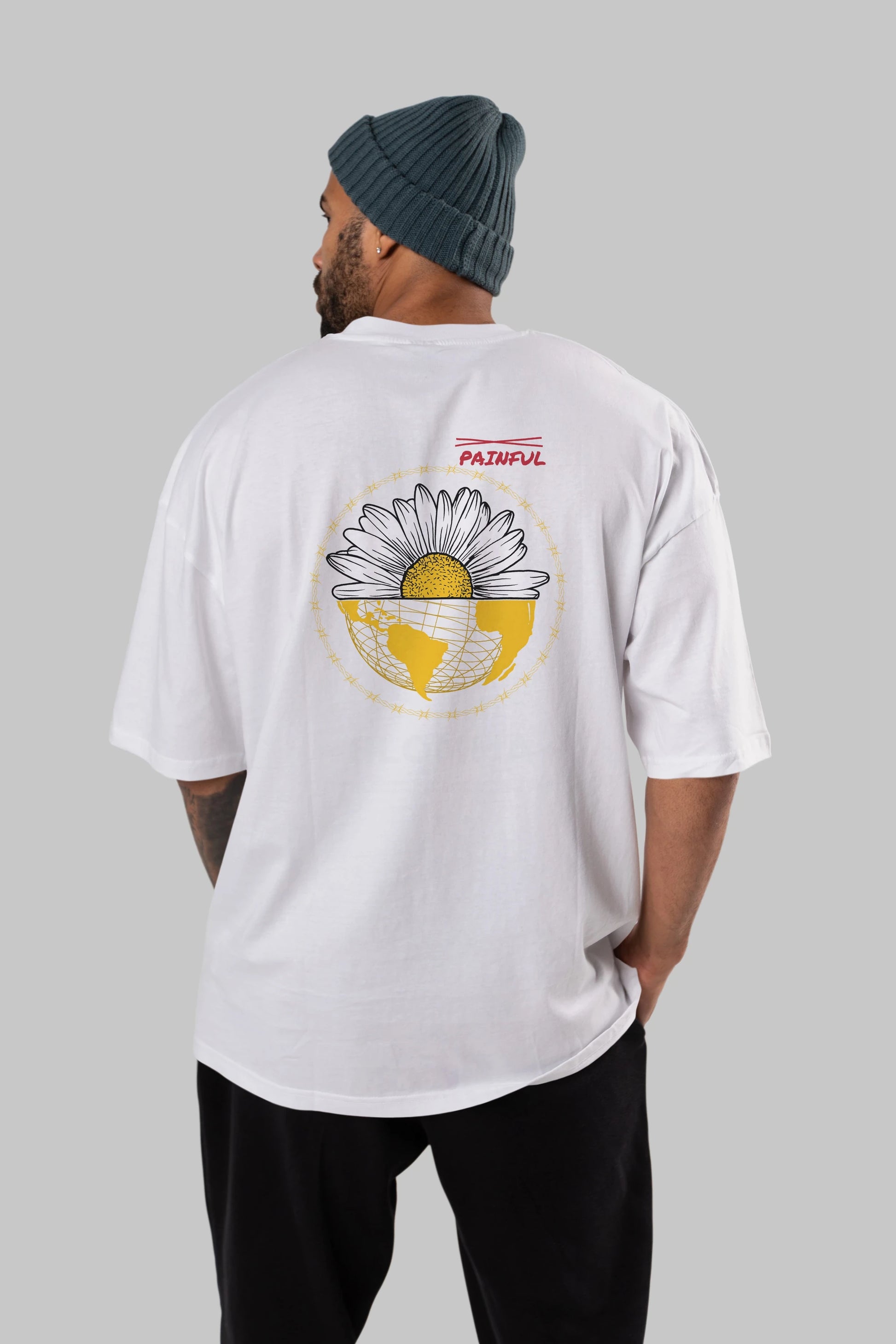 Blomma Arka Baskılı Oversize t-shirt Erkek Kadın Unisex