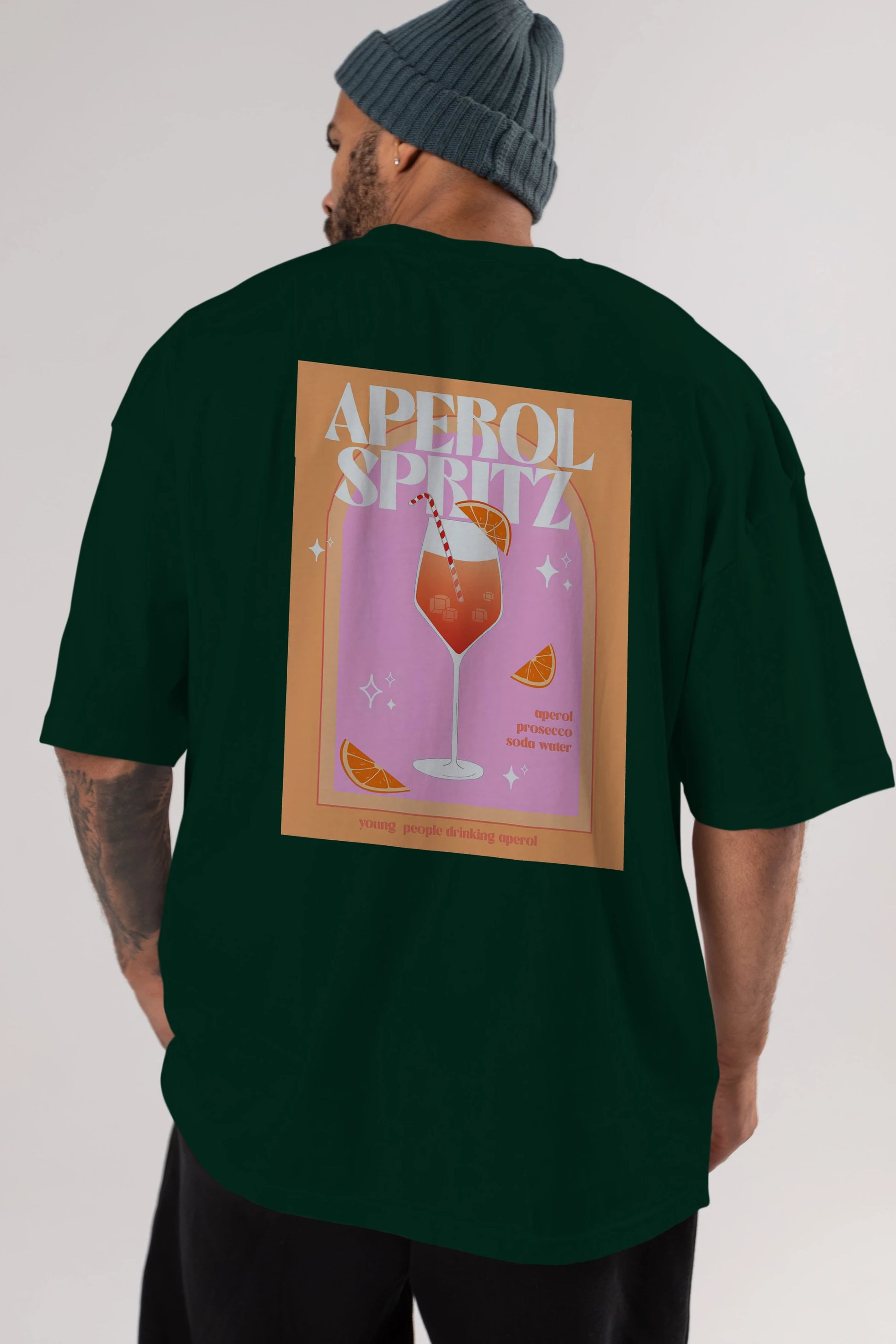 Aperol Spritz 2 Arka Baskılı Oversize t-shirt Erkek Kadın Unisex %100 Pamuk Bisiklet Yaka tişort