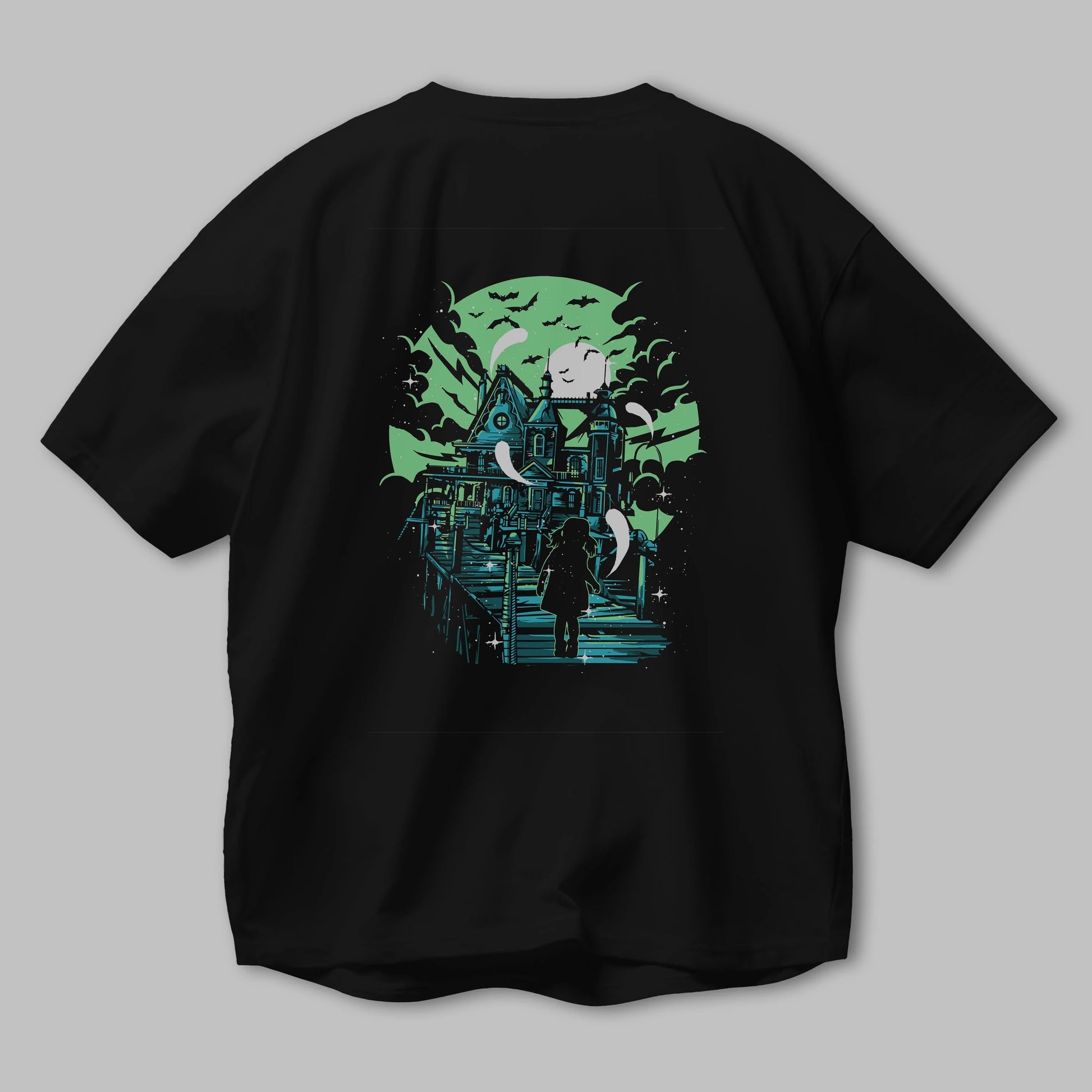 Haunted House Arka Baskılı Oversize t-shirt Erkek Kadın Unisex %100 Pamuk