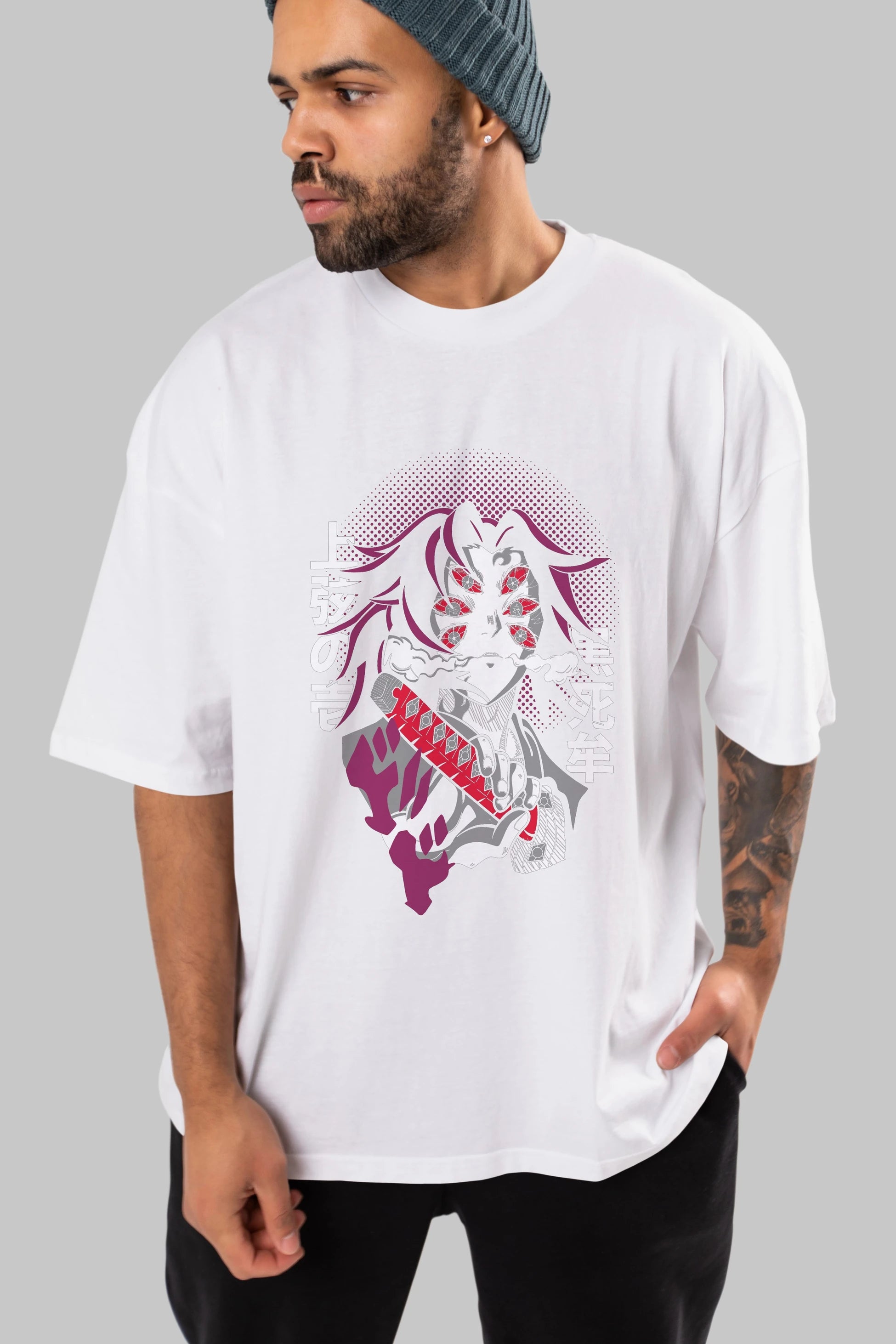 Kokushibo Anime Ön Baskılı Oversize t-shirt %100 pamuk Erkek Kadın Unisex