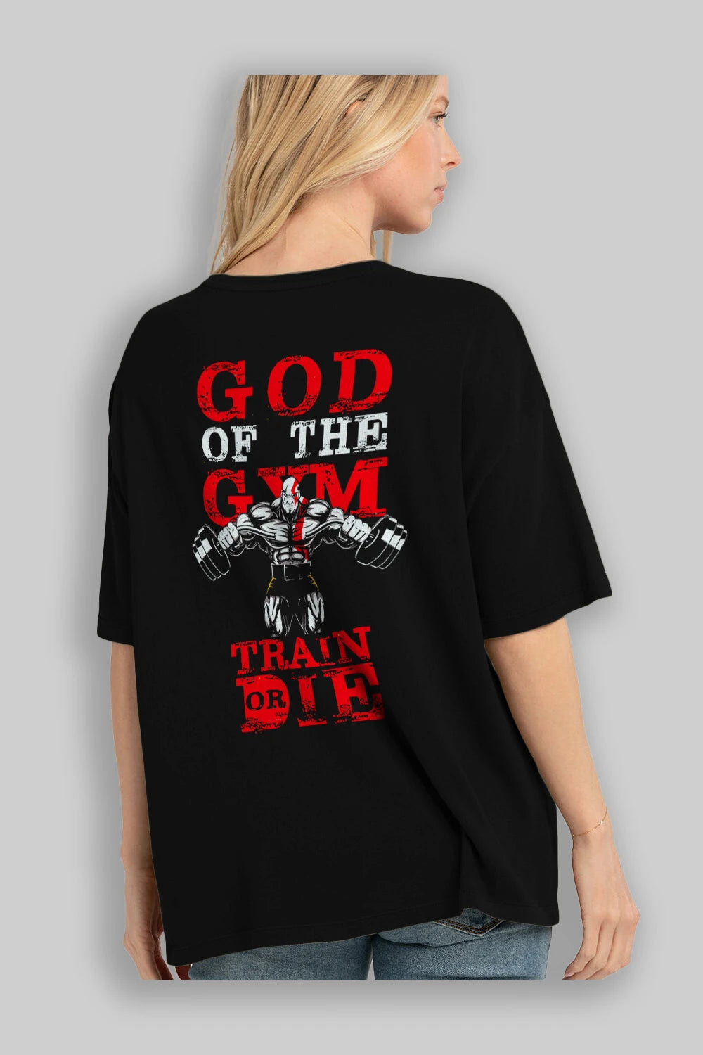 God of The GYM Arka Baskılı Oversize t-shirt Erkek Kadın Unisex %100 Pamuk Bisiklet Yaka tişort