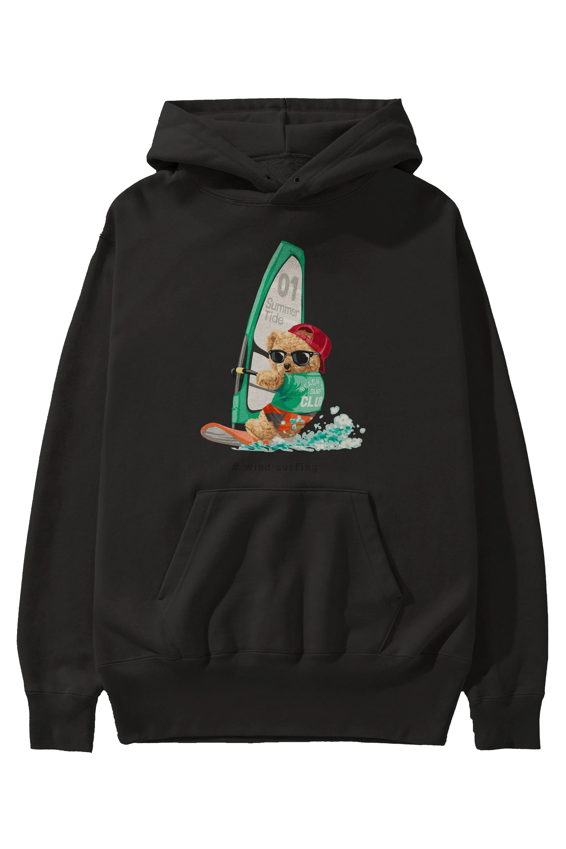 Teddy Bear Summer Tide Ön Baskılı Hoodie Oversize Kapüşonlu Sweatshirt Erkek Kadın Unisex