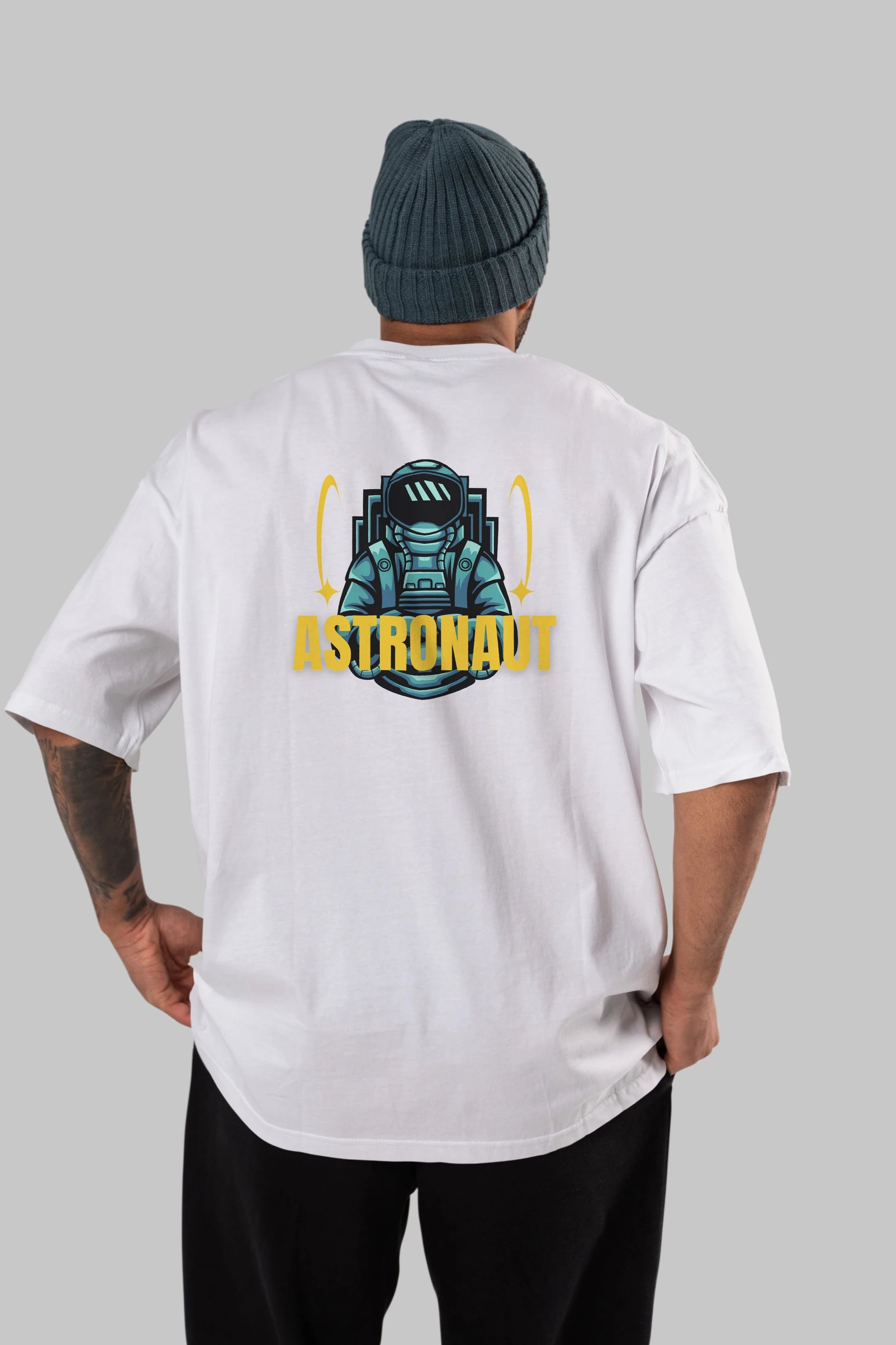 Astronaut Arka Baskılı Oversize t-shirt Erkek Kadın Unisex