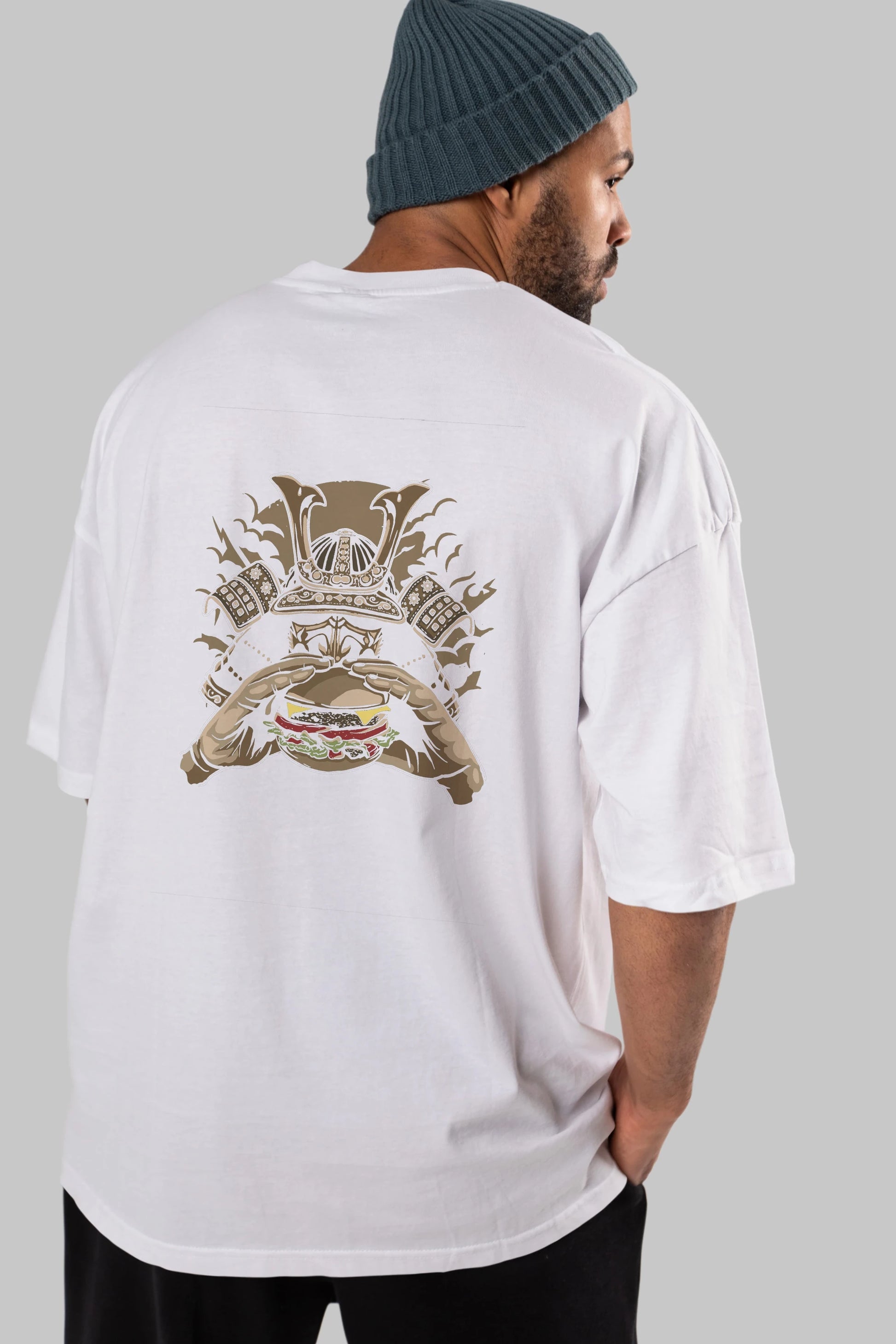 Samurai Burger Arka Baskılı Oversize t-shirt Erkek Kadın Unisex %100 Pamuk