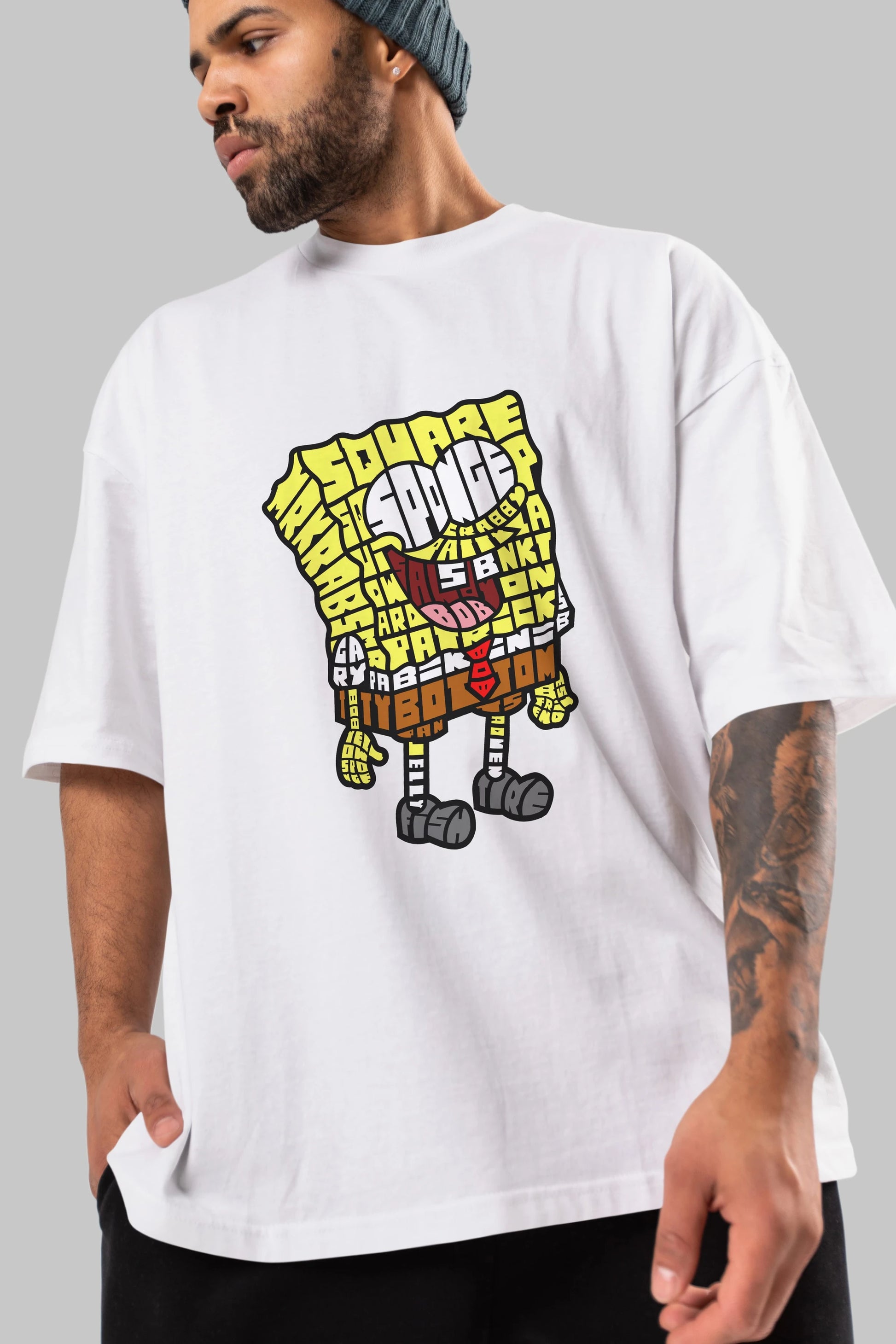 Yellow Sponge Ön Baskılı Oversize t-shirt %100 pamuk Erkek Kadın Unisex