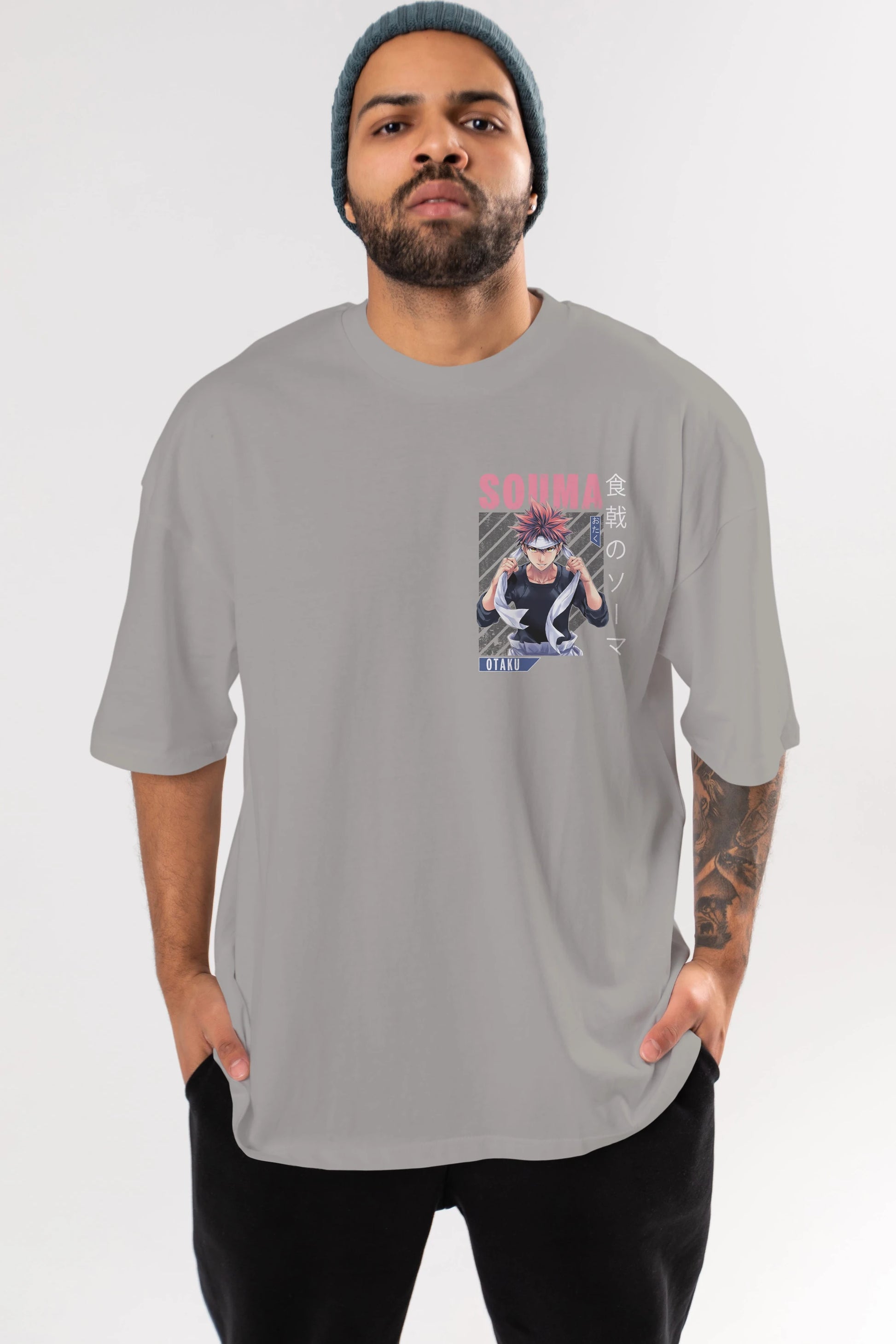 Souma Yukihira 8 Ön Sol Baskılı Oversize t-shirt Erkek Kadın Unisex %100 Pamuk Bisiklet Yaka tişort