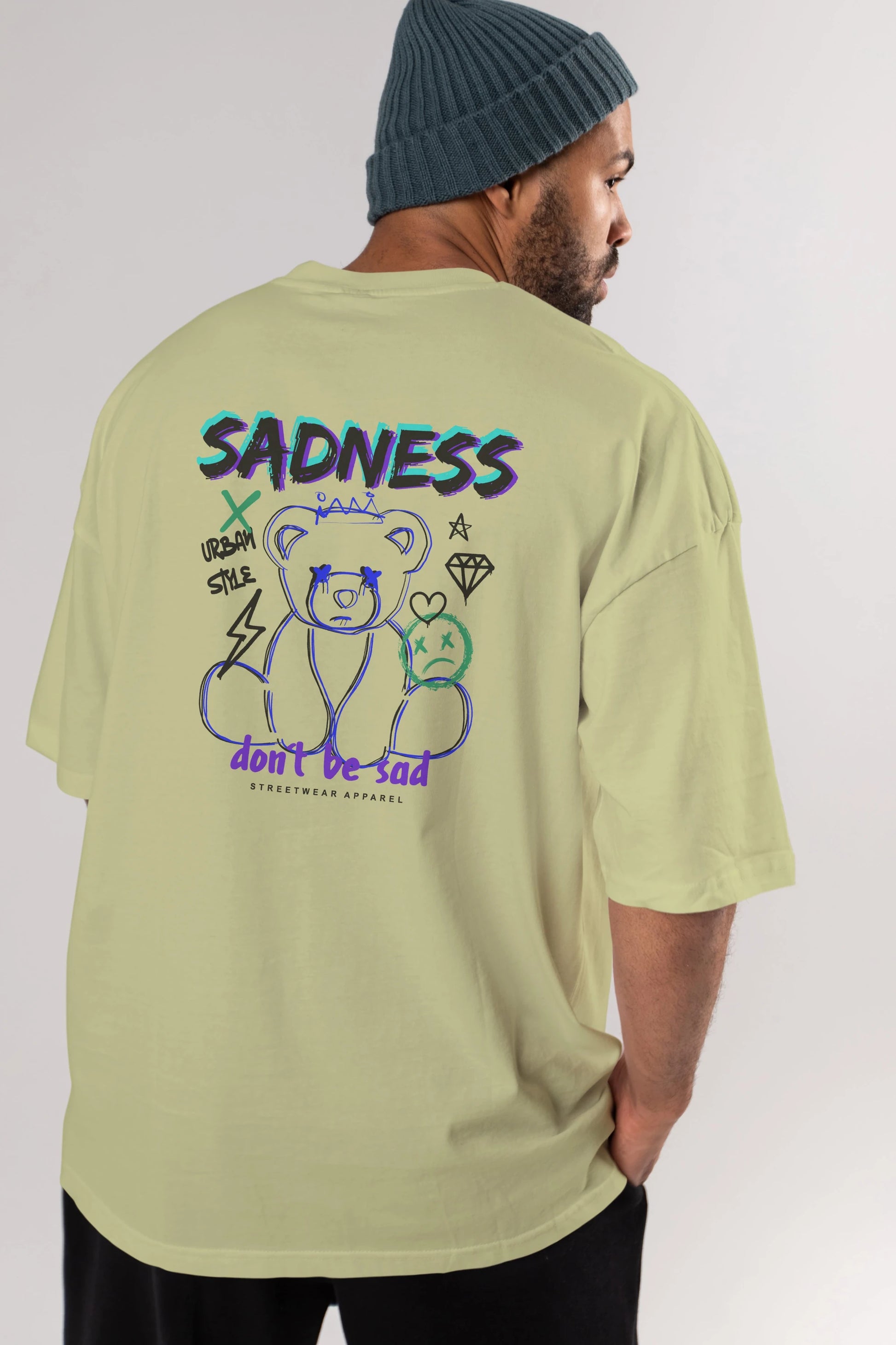 Teddy Bear Sadness Arka Baskılı Oversize t-shirt Erkek Kadın Unisex
