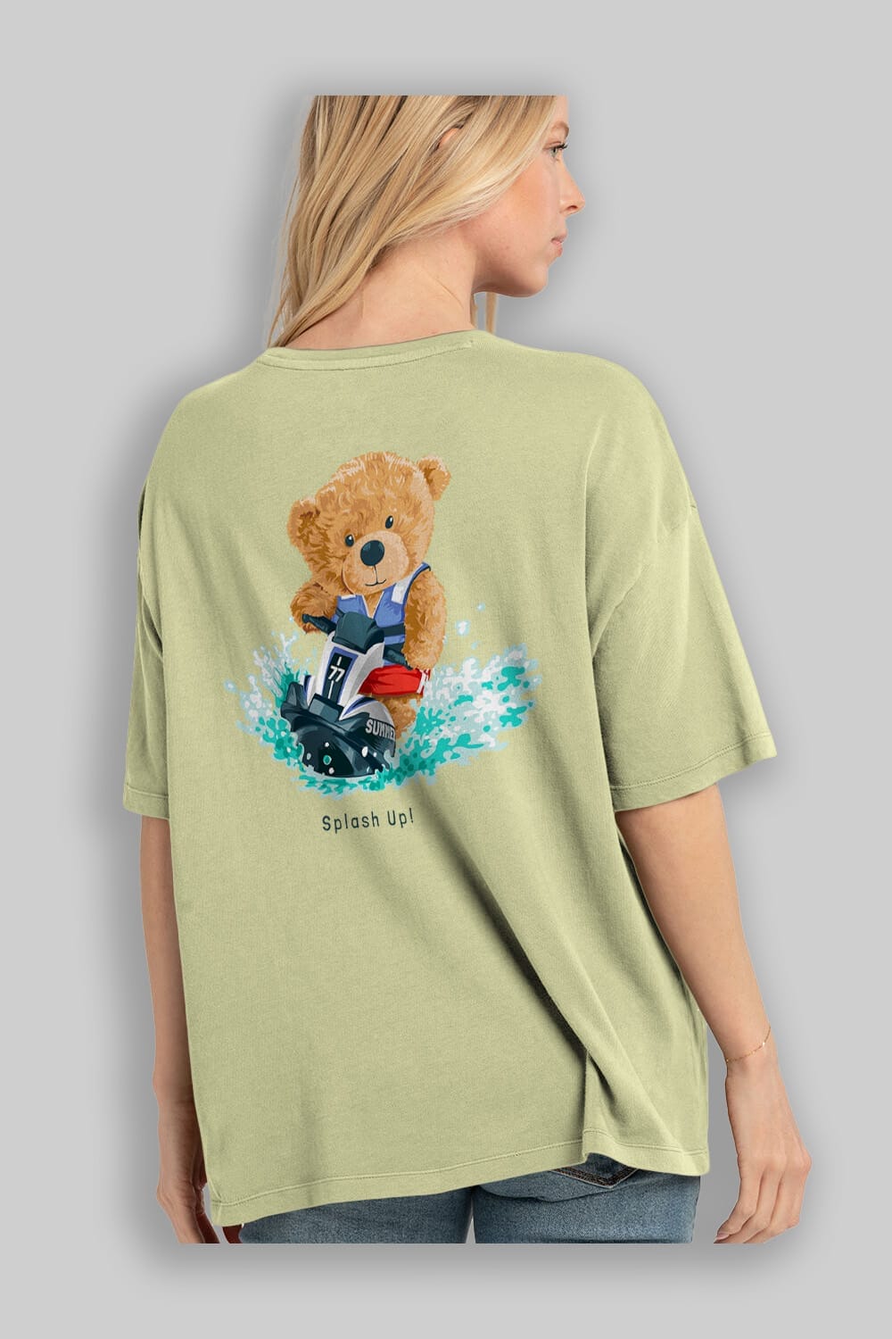 Teddy Bear Splash Up Arka Baskılı Oversize t-shirt Erkek Kadın Unisex %100 Pamuk