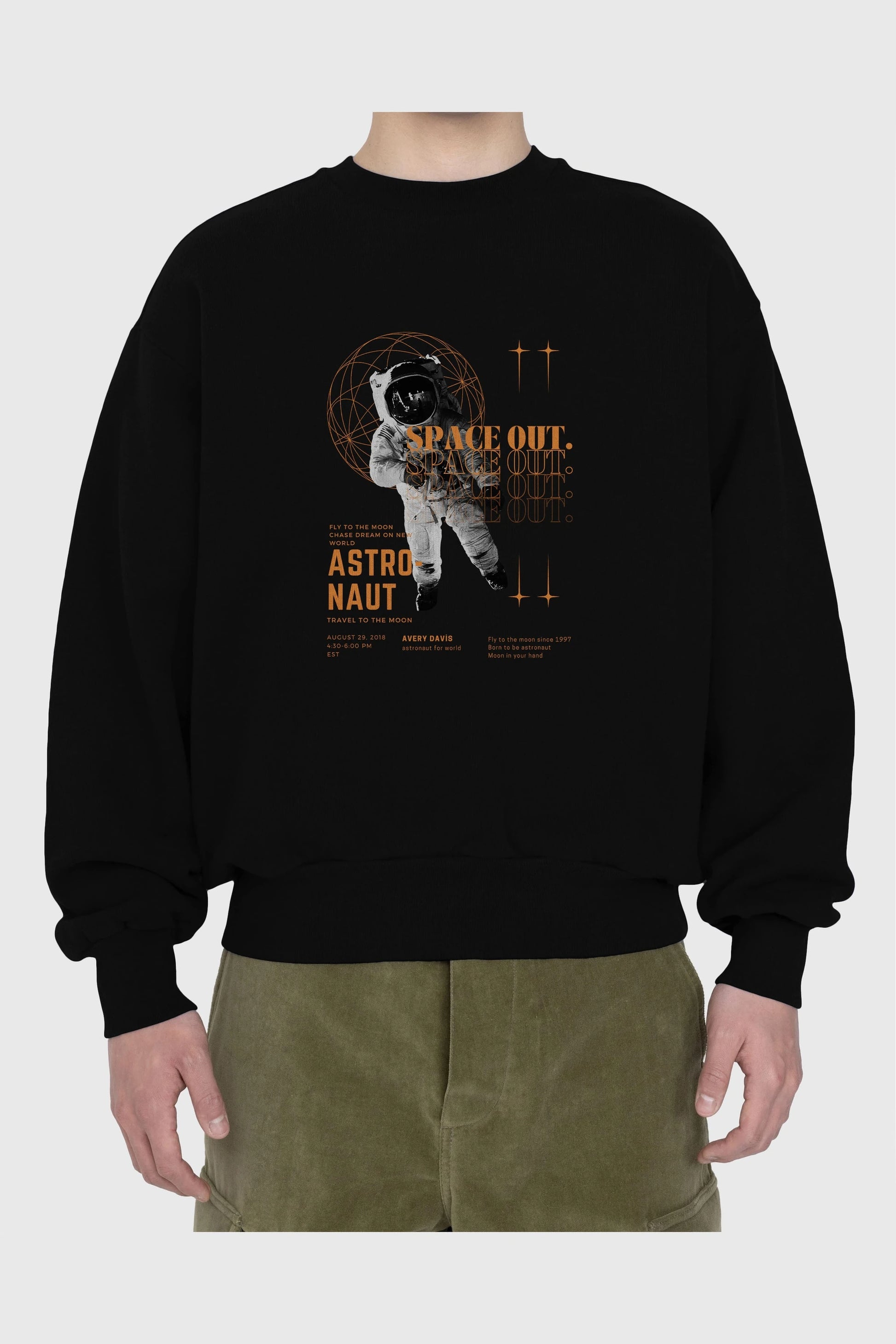 Astronaut Space Out Yazılı Ön Baskılı Oversize Sweatshirt Erkek Kadın Unisex