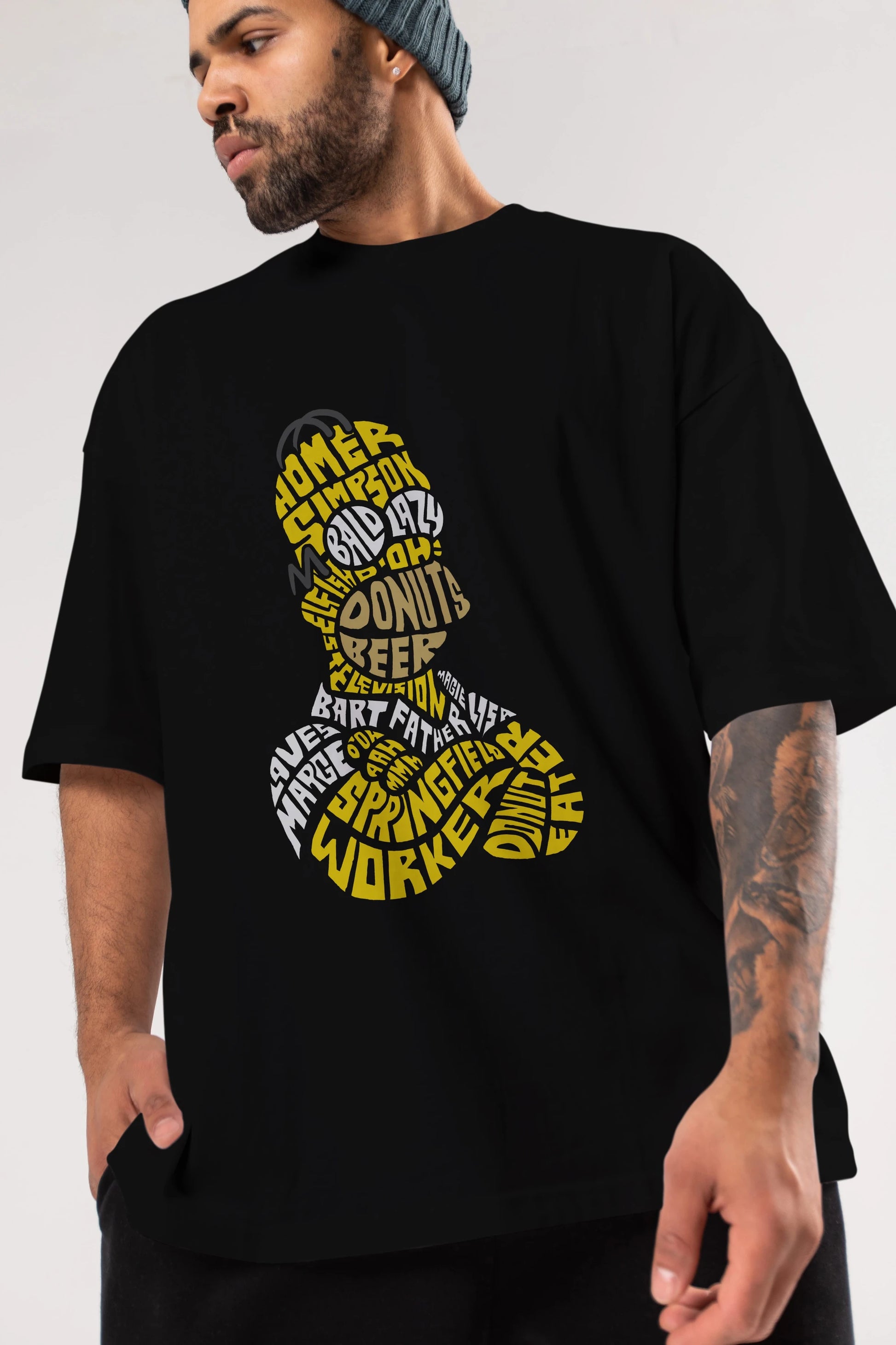 Homer Simpson Ön Baskılı Oversize t-shirt %100 pamuk Erkek Kadın Unisex
