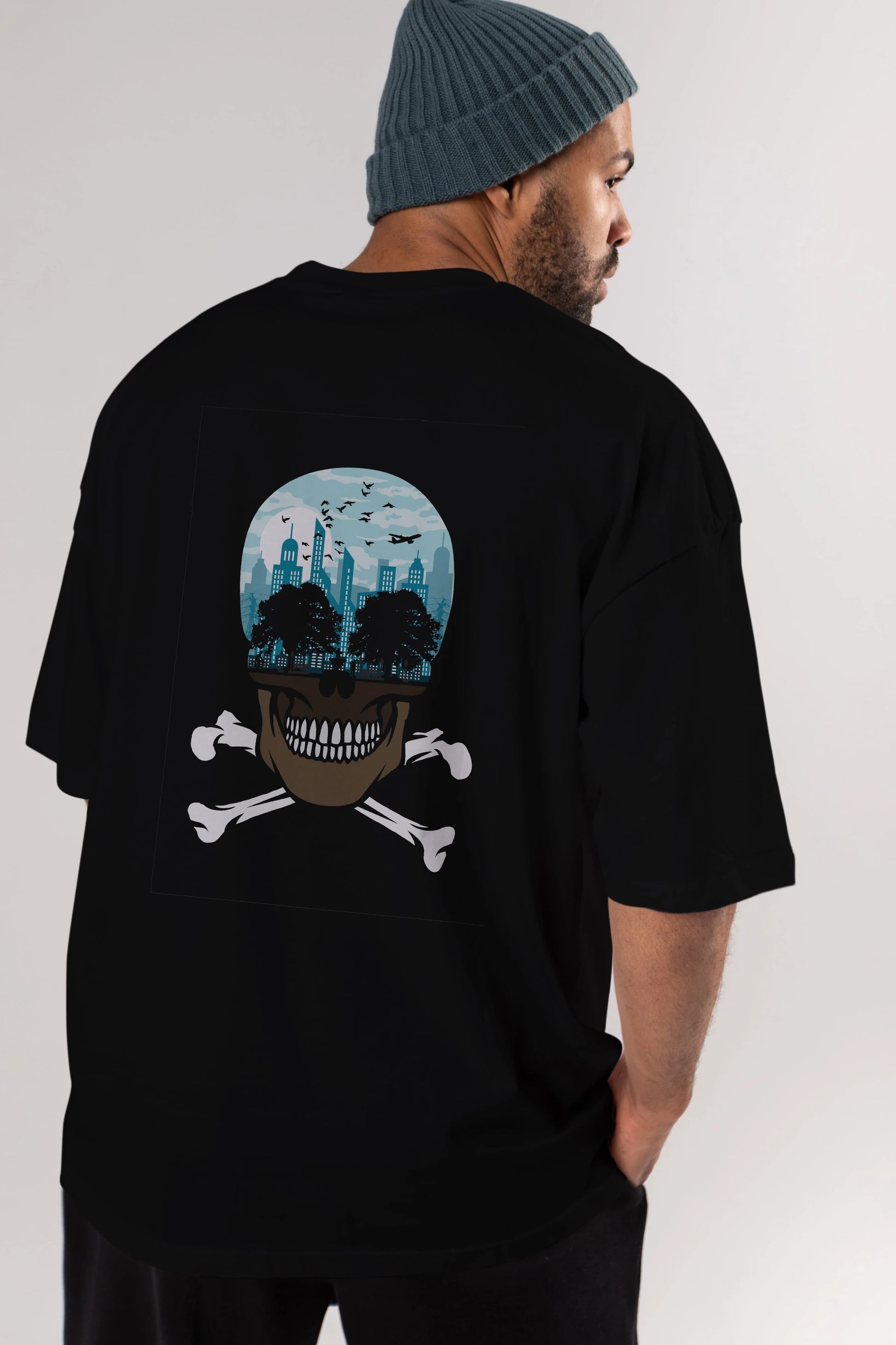 Death City Arka Baskılı Oversize t-shirt %100 pamuk Erkek Kadın Unisex