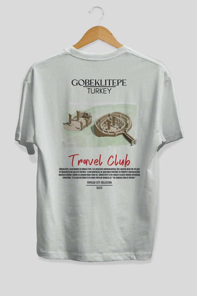 Gobeklitepe Turkey Arka Baskılı Oversize t-shirt Erkek Kadın Pamuk Bisiklet Yaka tişort