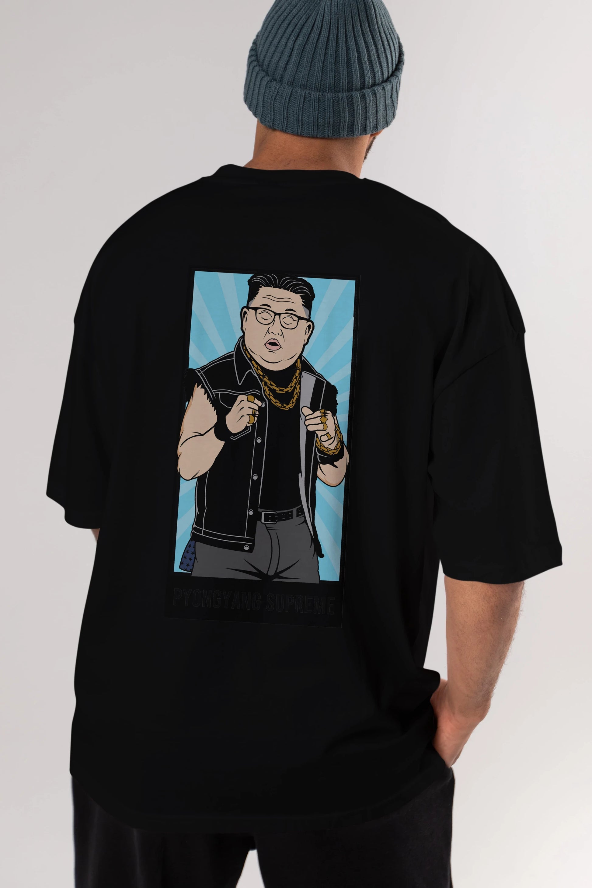Kim Jong Un Pyongyang Supreme Arka Baskılı Oversize t-shirt Erkek Kadın Unisex %100 Pamuk tişort