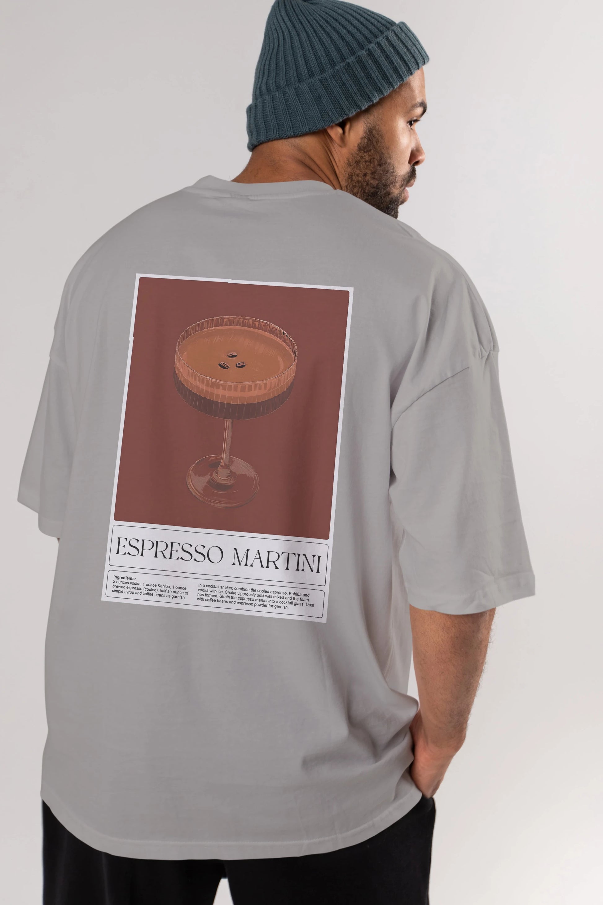 Espresso Martini Arka Baskılı Oversize t-shirt Erkek Kadın Unisex %100 Pamuk Bisiklet Yaka tişort