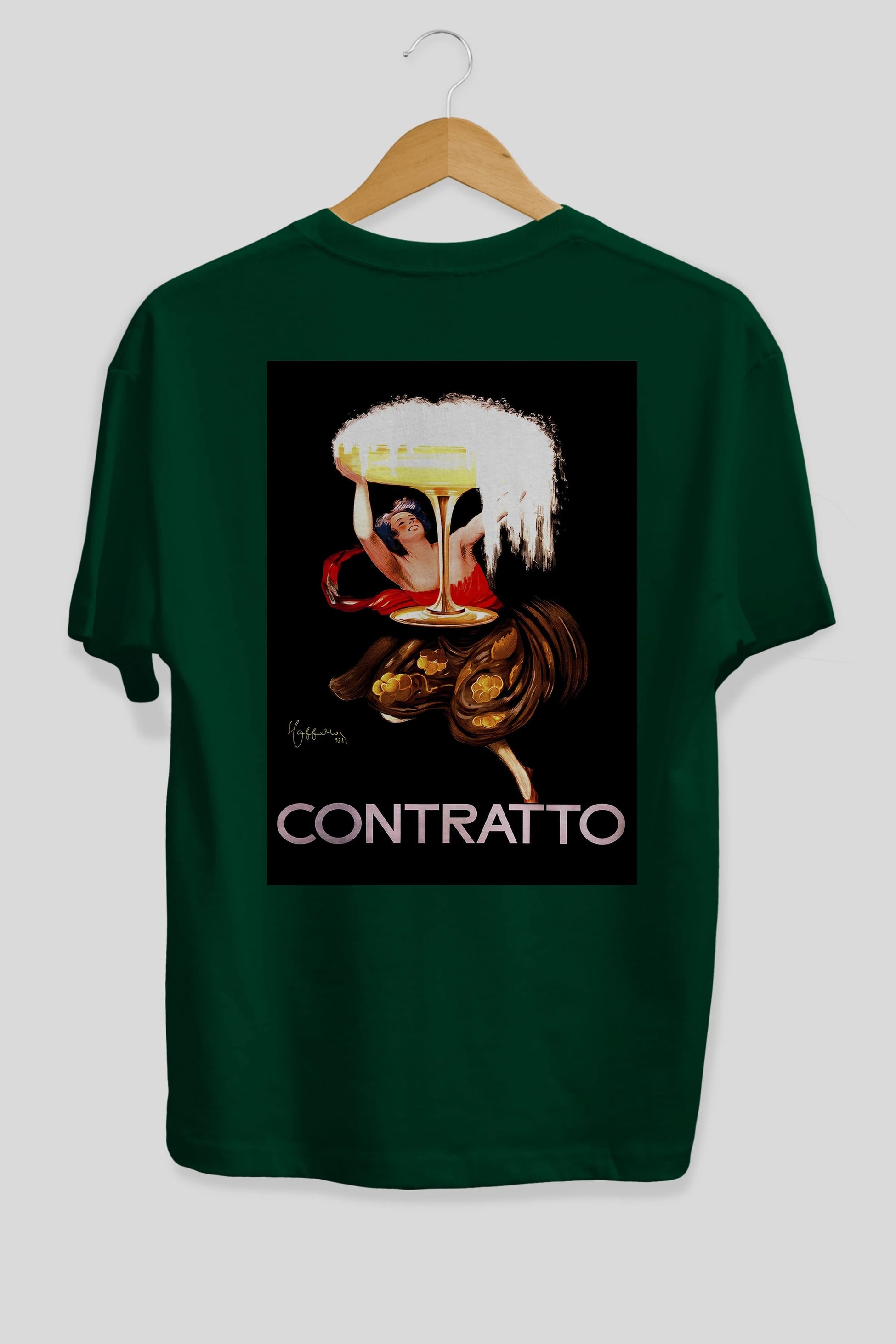 Contratto Arka Baskılı Oversize t-shirt Erkek Kadın Unisex %100 Pamuk Bisiklet Yaka tişort