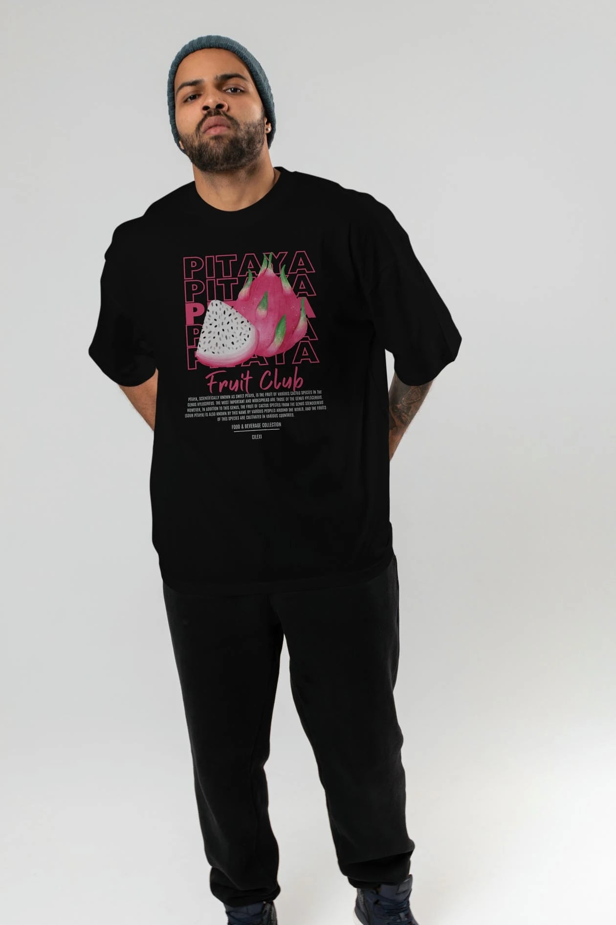 Pitaya Ön Baskılı Oversize t-shirt Erkek Kadın Pamuk Bisiklet Yaka tişort
