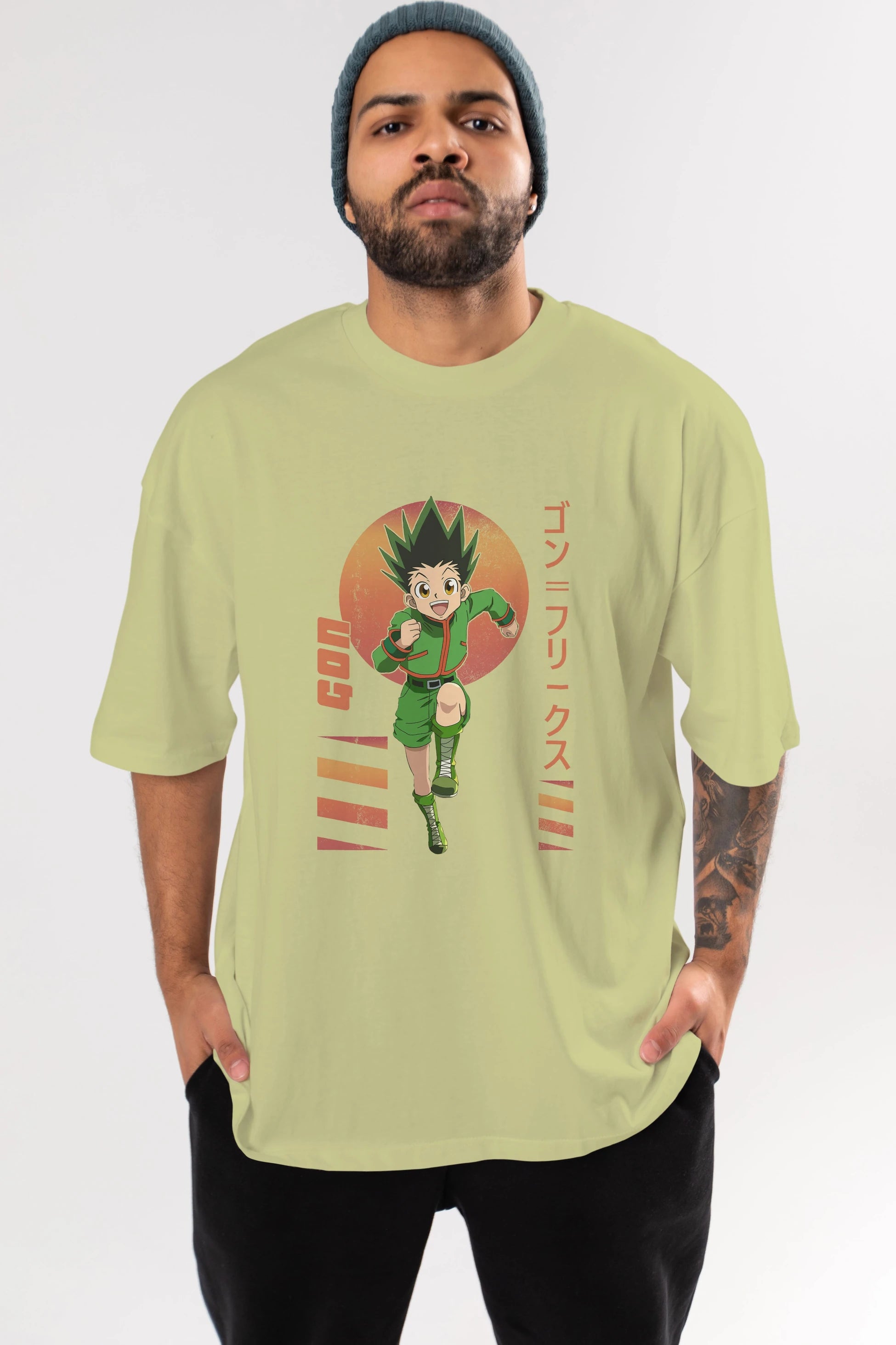 Gon Freecss HUNTER X HUNTER 2 Anime Ön Baskılı Oversize t-shirt %100 pamuk Erkek Kadın Unisex