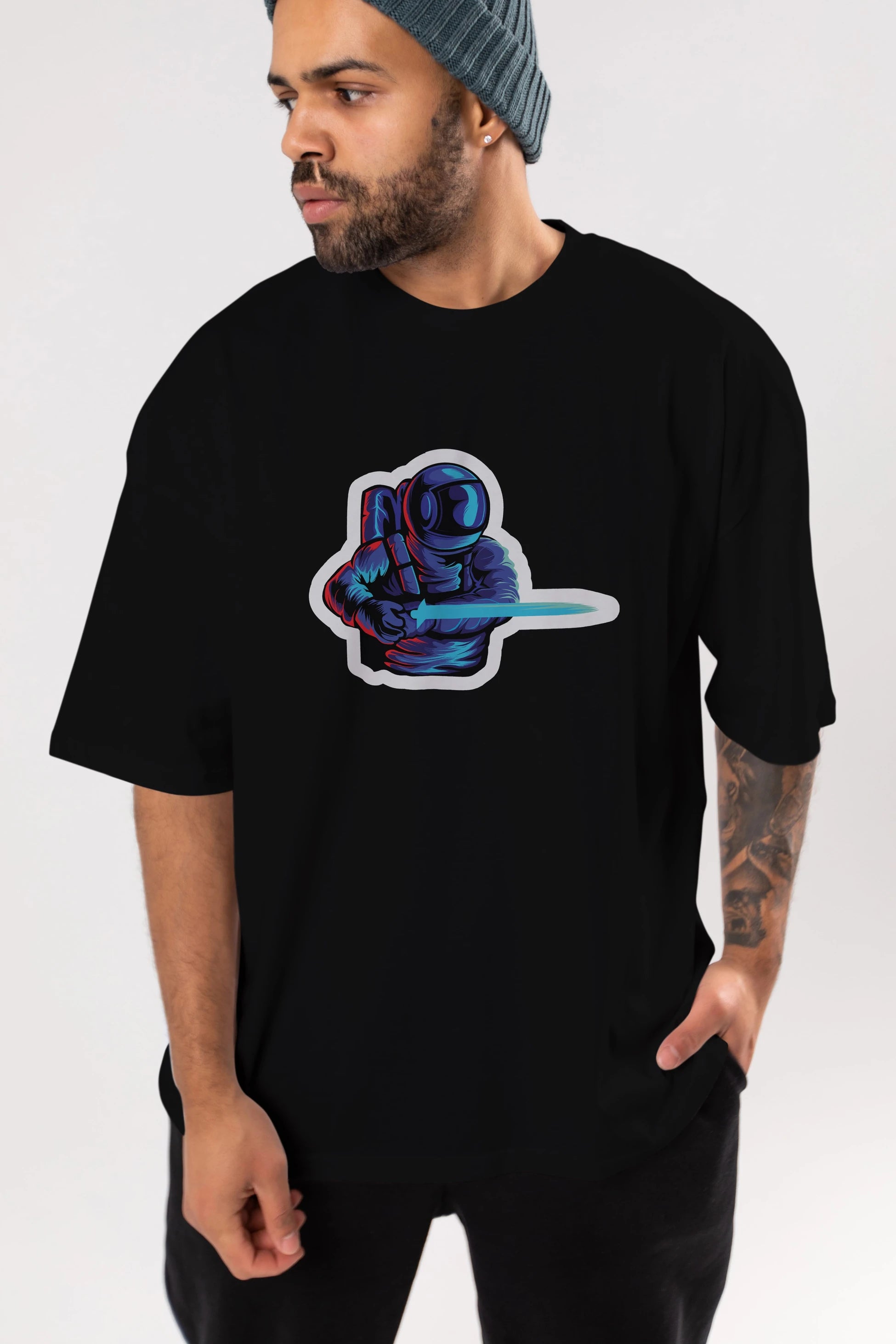 Astro Knight Sticker Ön Baskılı Oversize t-shirt Erkek Kadın Unisex