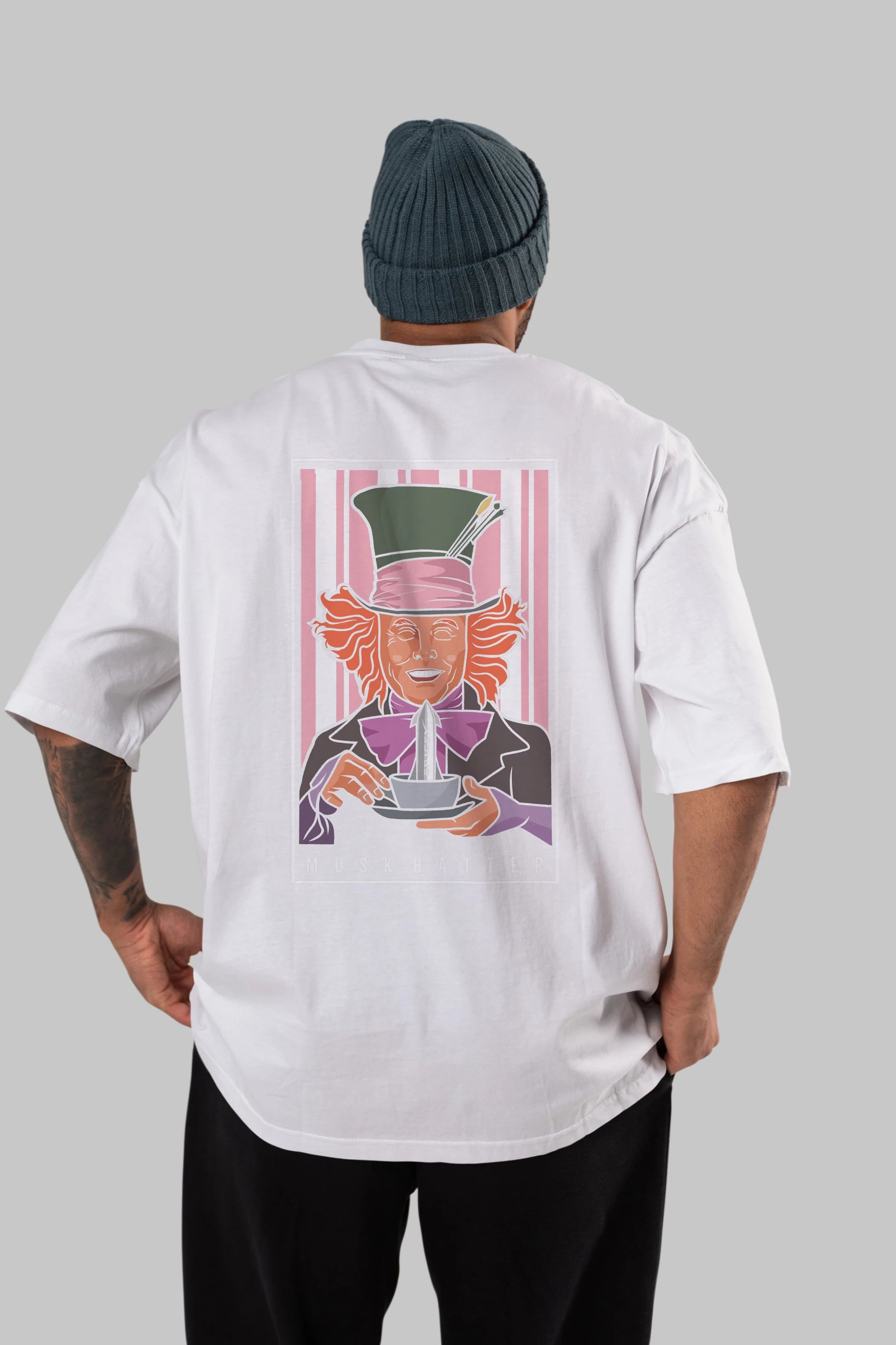Mad Hatter Elon Musk Arka Baskılı Oversize t-shirt Erkek Kadın Unisex %100 Pamuk tişort