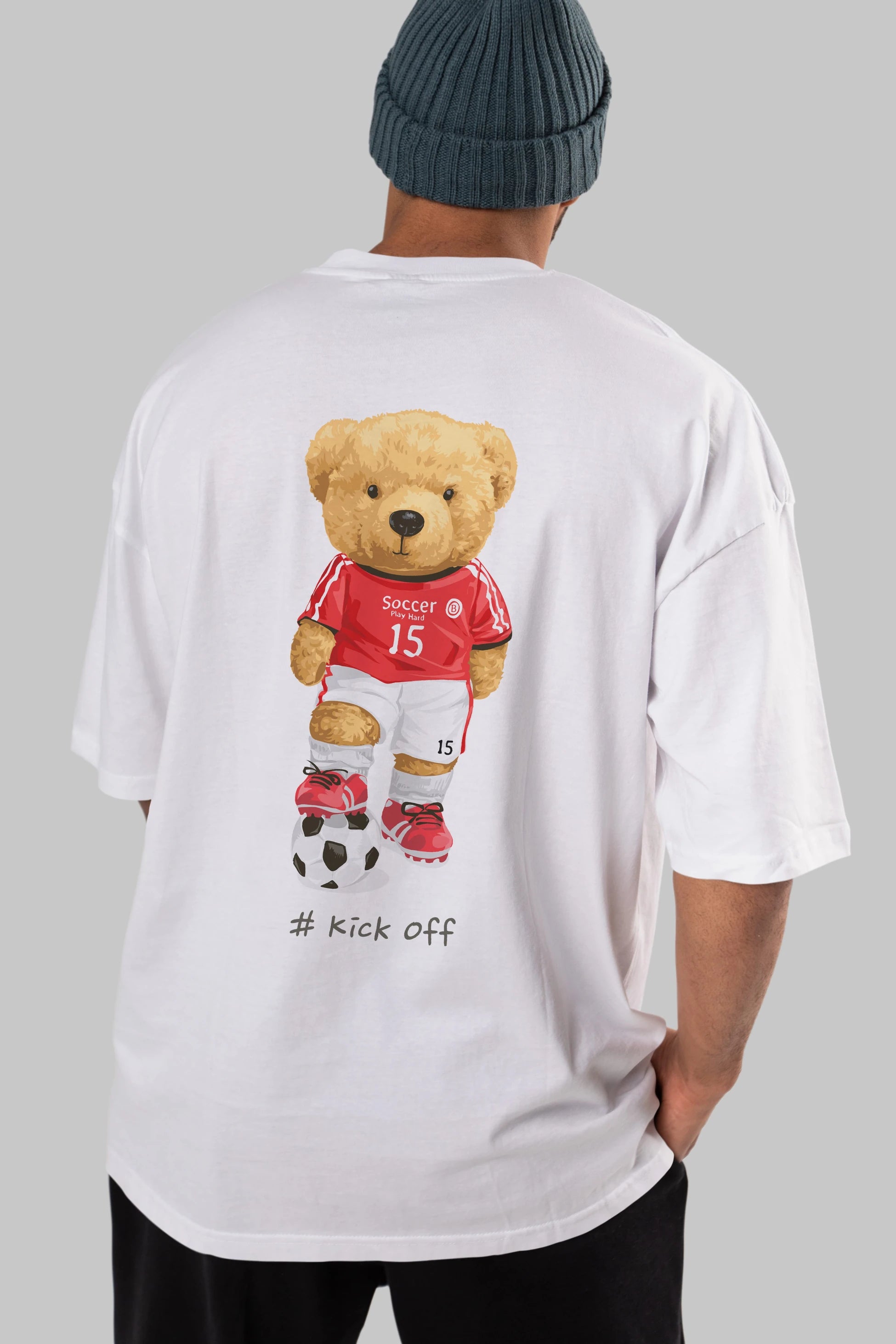 Teddy Bear Kick Off Arka Baskılı Oversize t-shirt Erkek Kadın Unisex %100 Pamuk