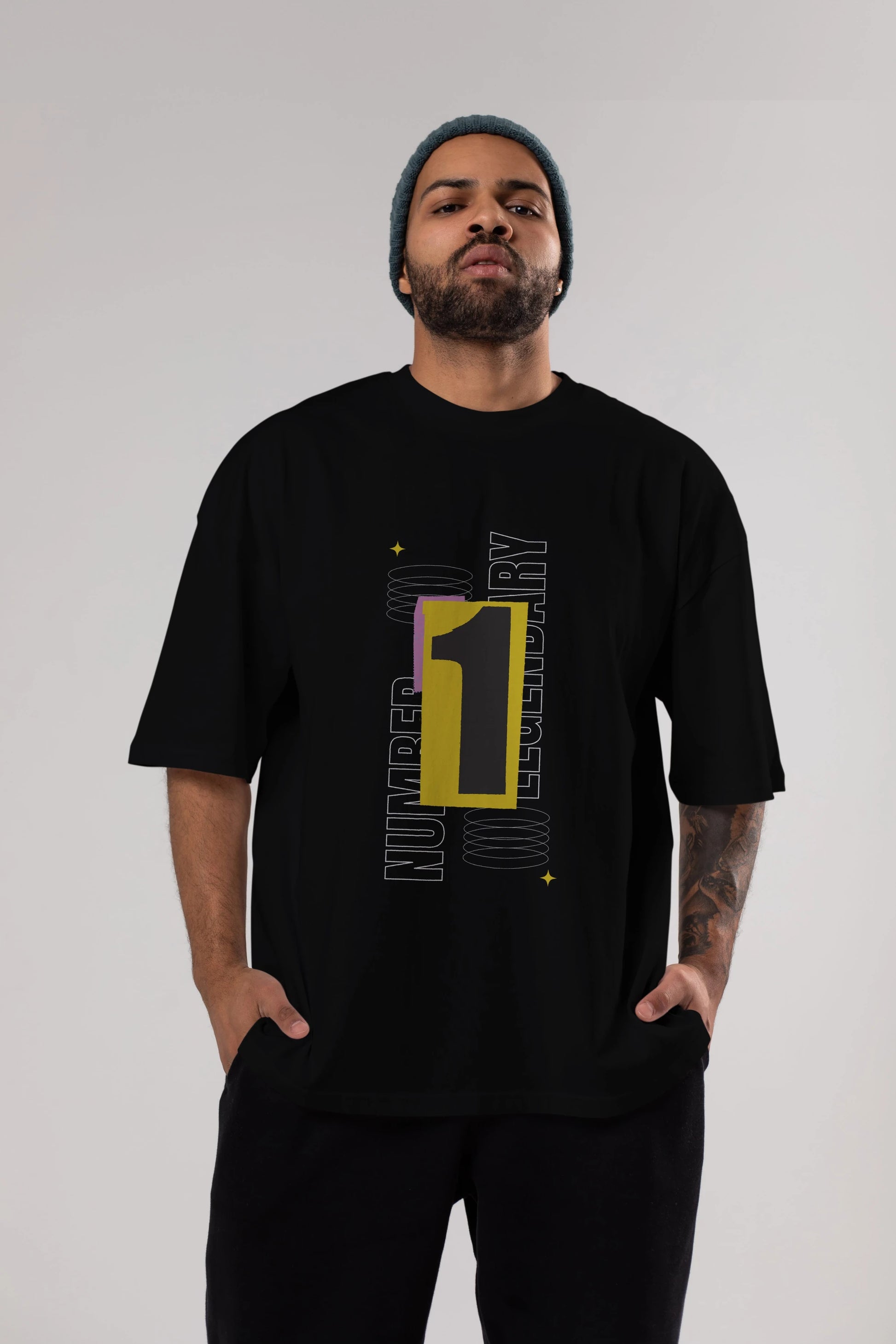 Number 1 Yazılı Ön Baskılı Oversize t-shirt Erkek Kadın Unisex