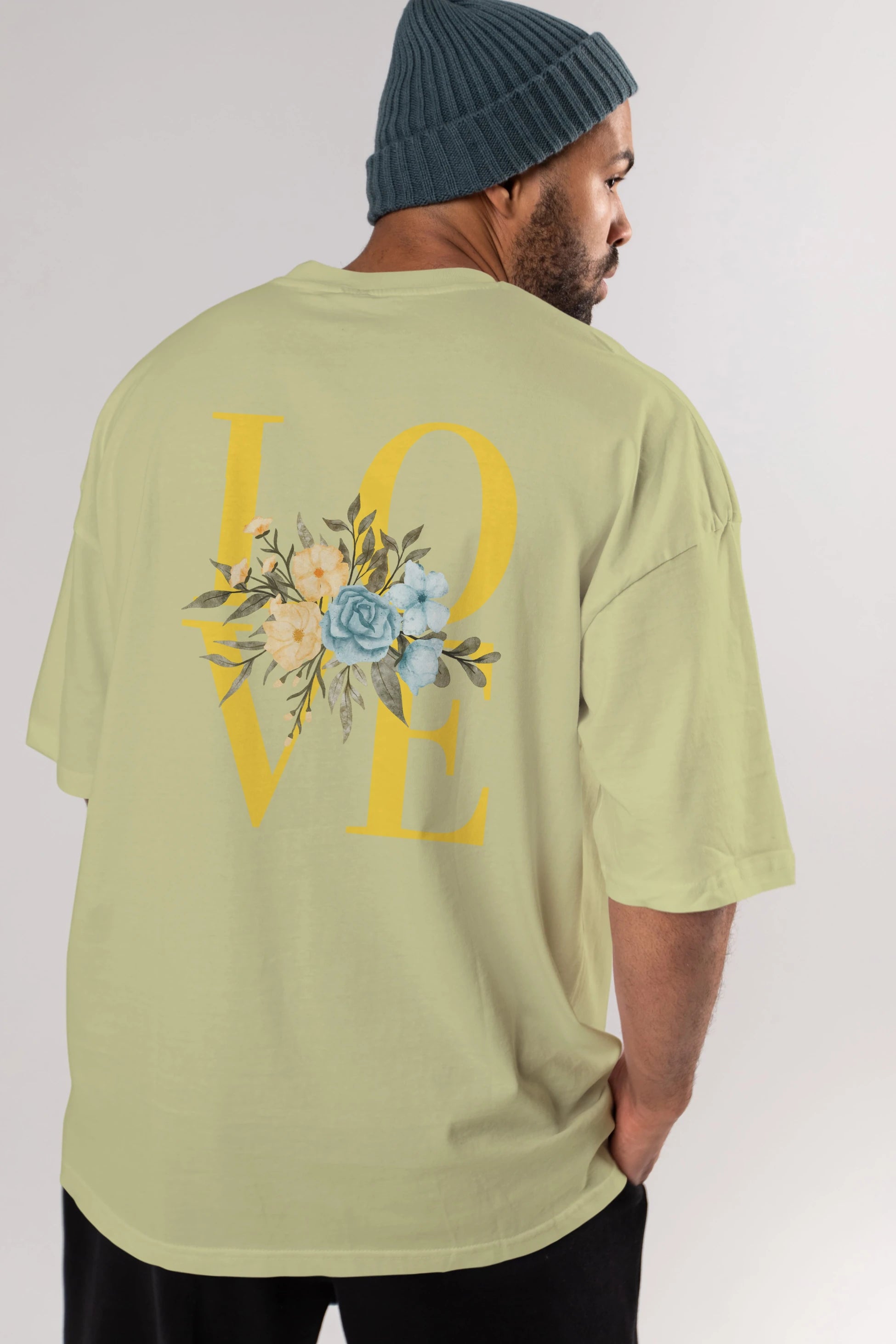 Love Flower Arka Baskılı Oversize t-shirt Erkek Kadın Unisex