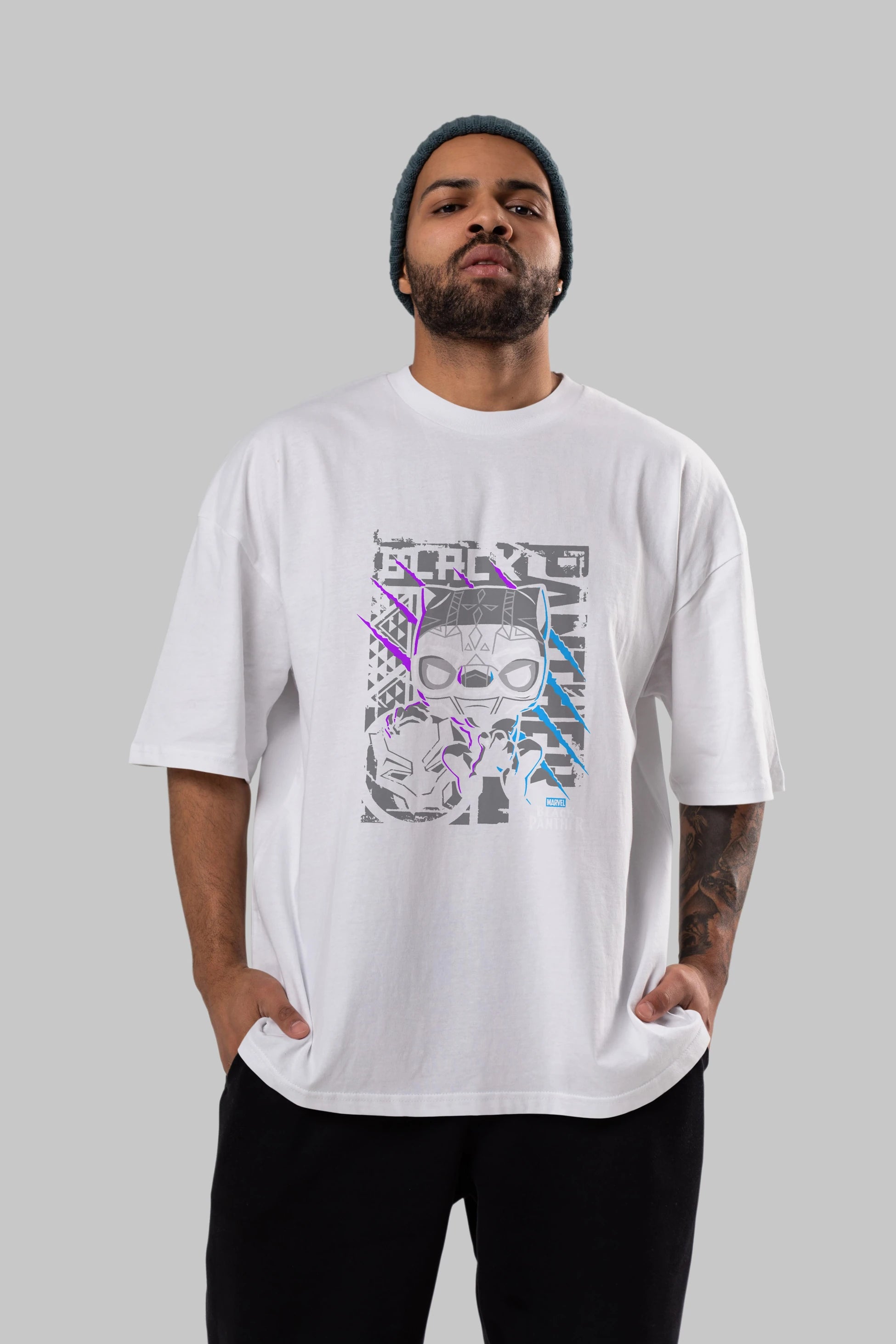 Black Panther Ön Baskılı Oversize t-shirt Erkek Kadın Unisex %100 Pamuk Bisiklet Yaka tişort