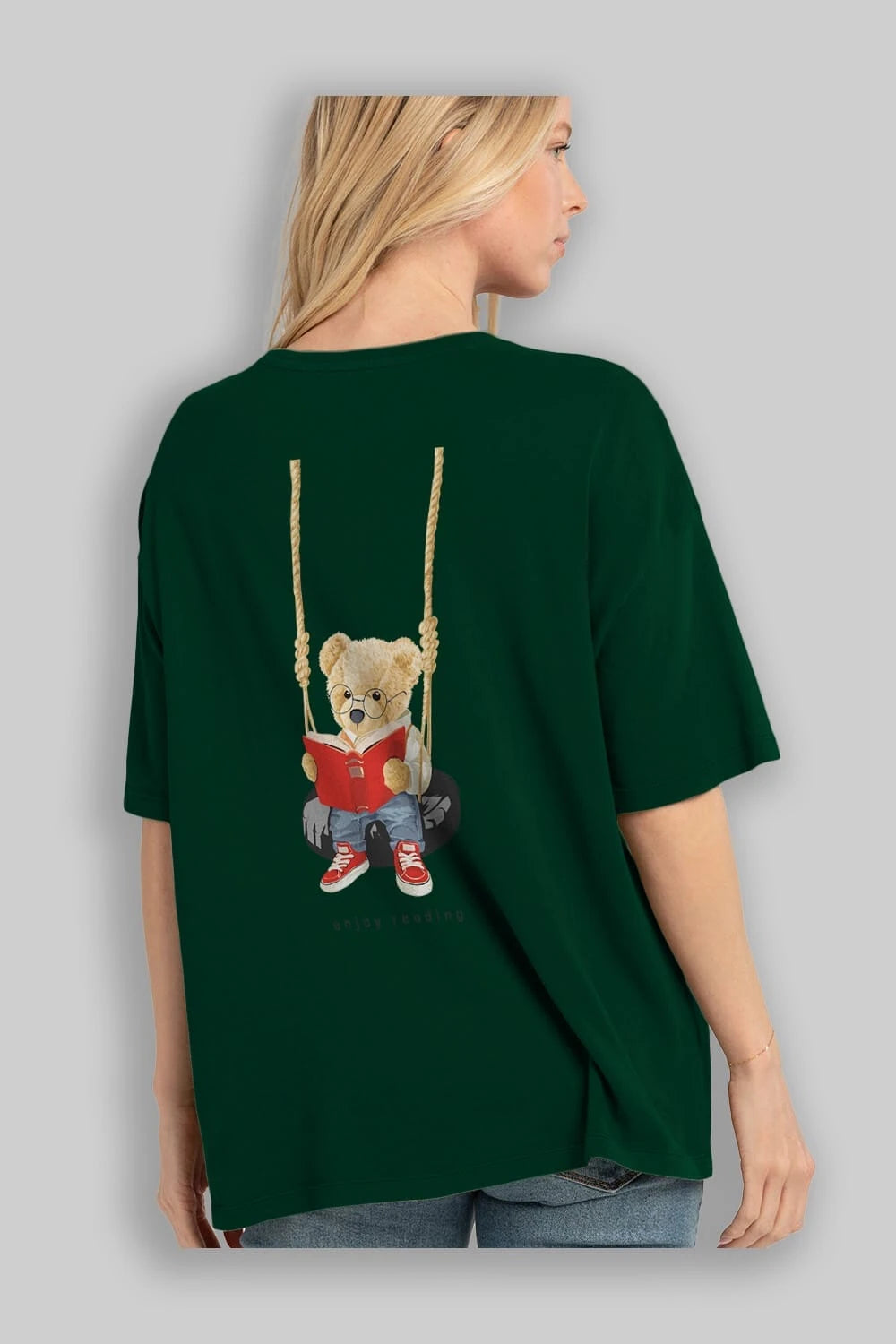 Teddy Bear Enjoy Reading Arka Baskılı Oversize t-shirt Erkek Kadın Unisex %100 Pamuk