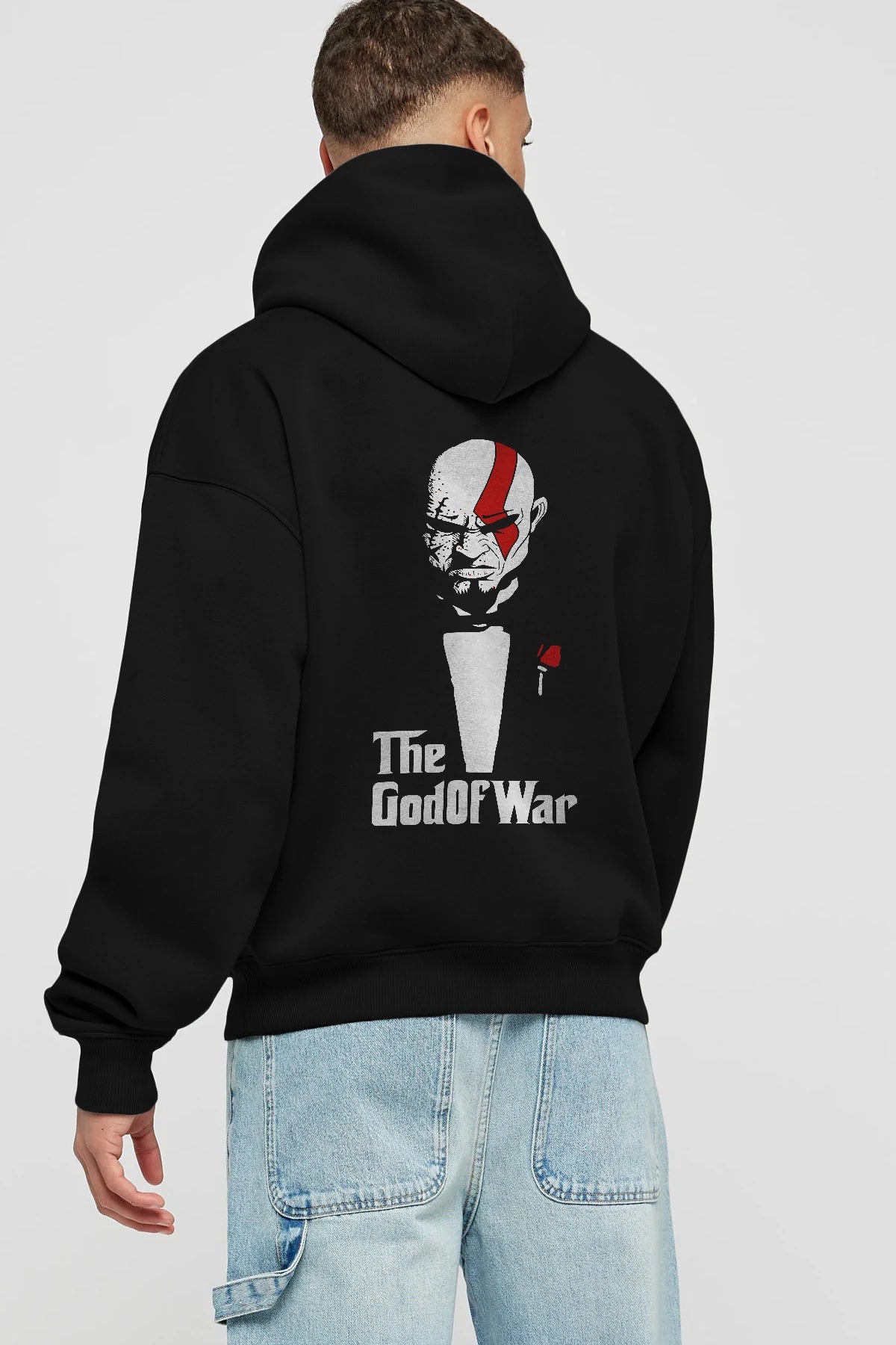 The God of War Arka Baskılı Hoodie Oversize Kapüşonlu Sweatshirt Erkek Kadın Unisex