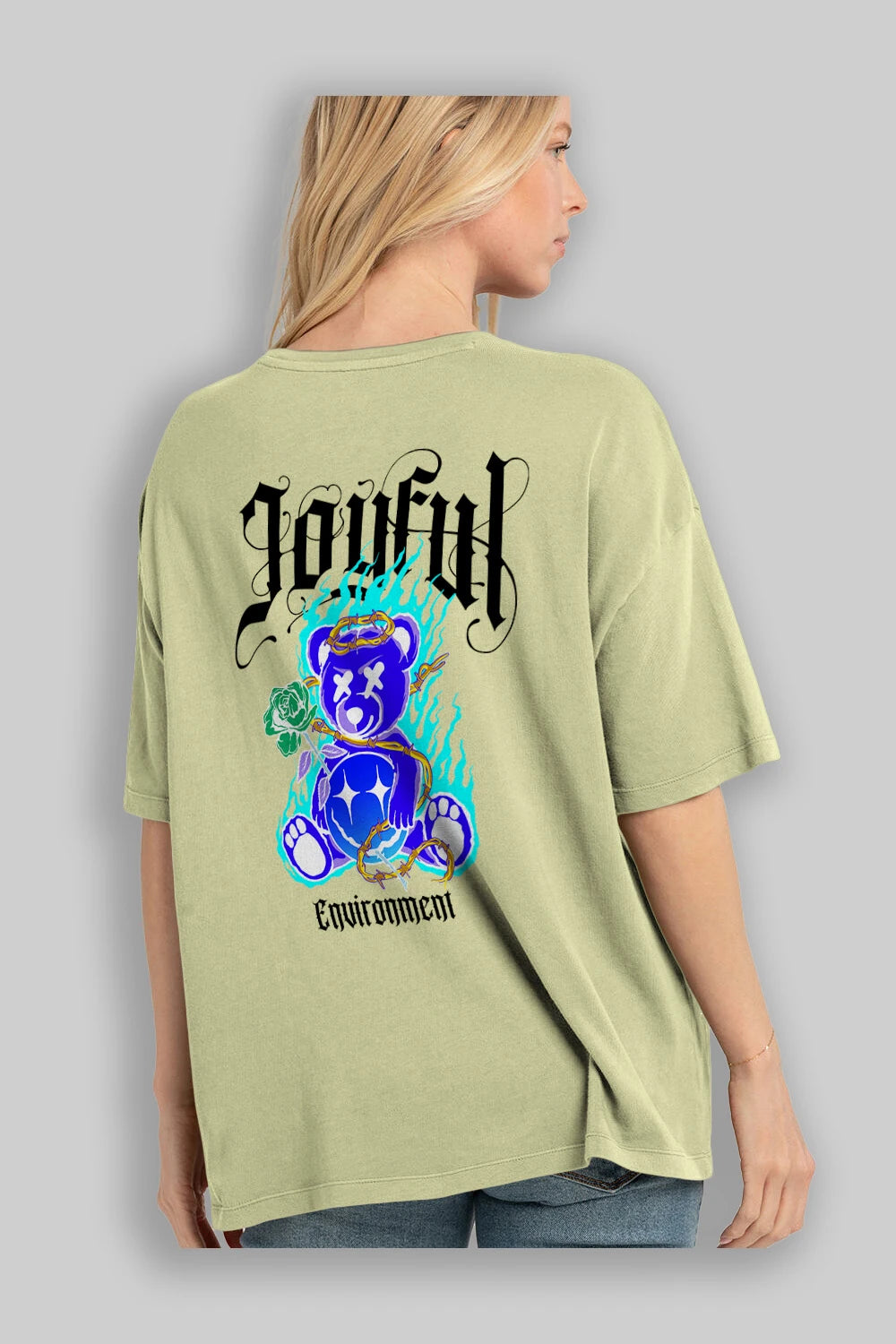 Joyful Bear Arka Baskılı Oversize t-shirt Erkek Kadın Unisex