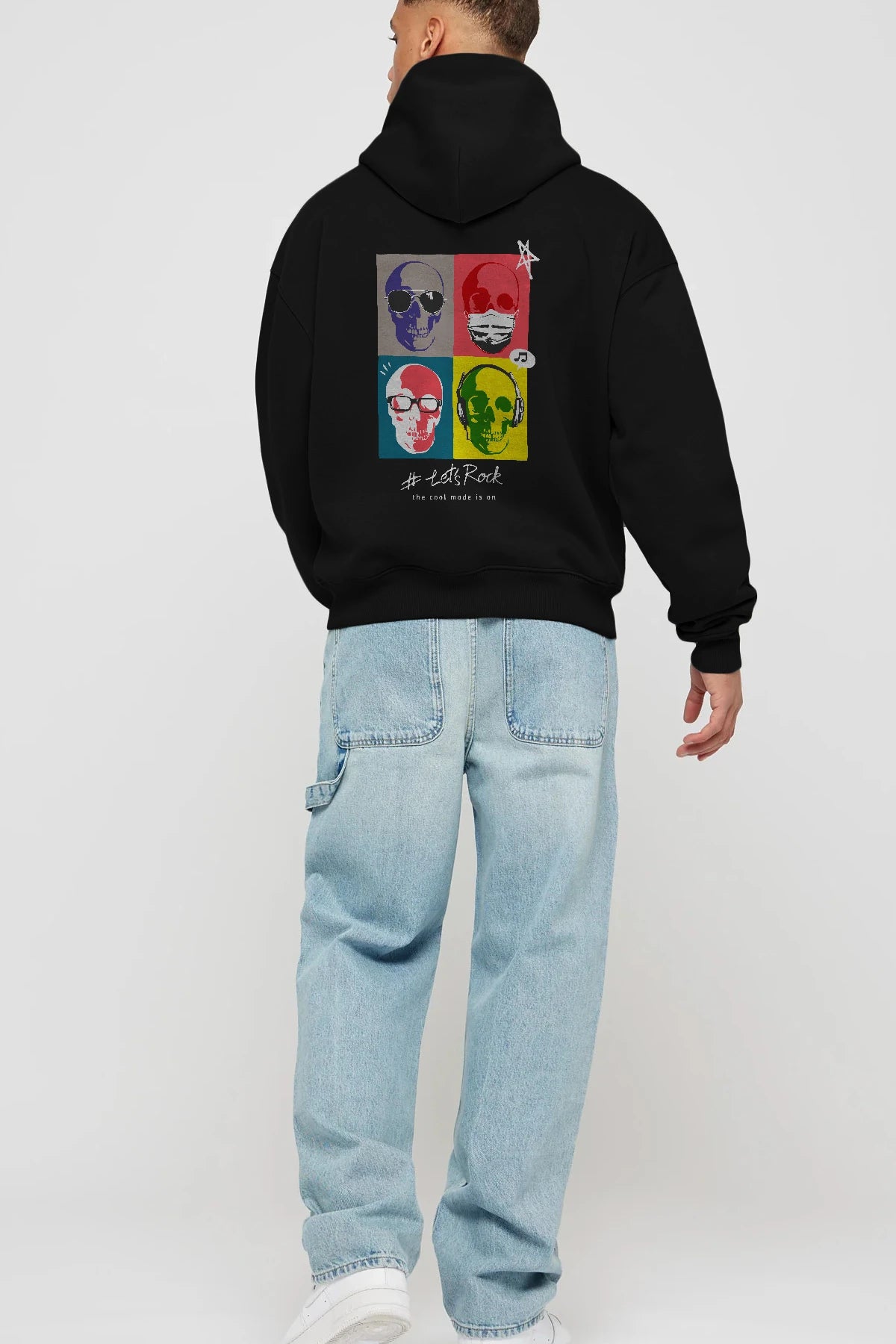 Lets Rock Arka Baskılı Hoodie Oversize Kapüşonlu Sweatshirt Erkek Kadın Unisex