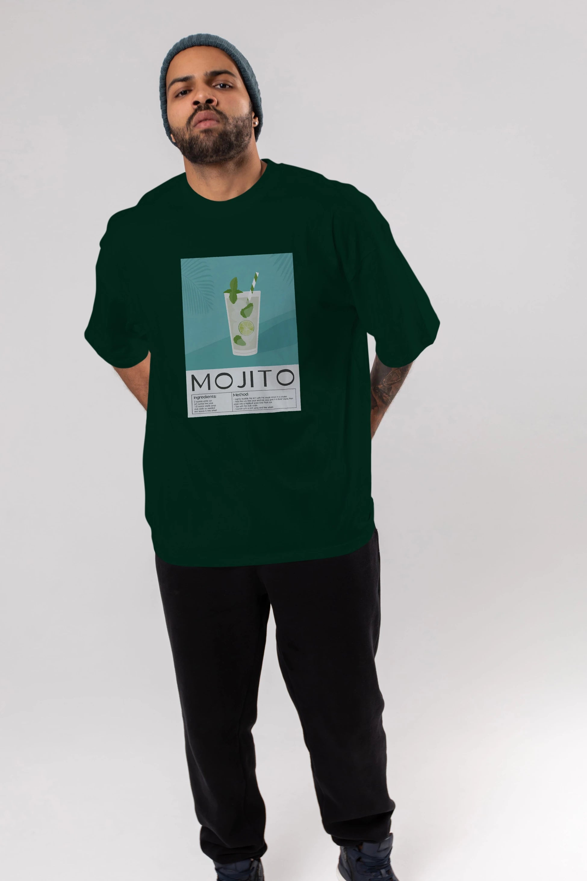 Mojito 4 Ön Baskılı Oversize t-shirt Erkek Kadın Unisex %100 Pamuk Bisiklet Yaka tişort