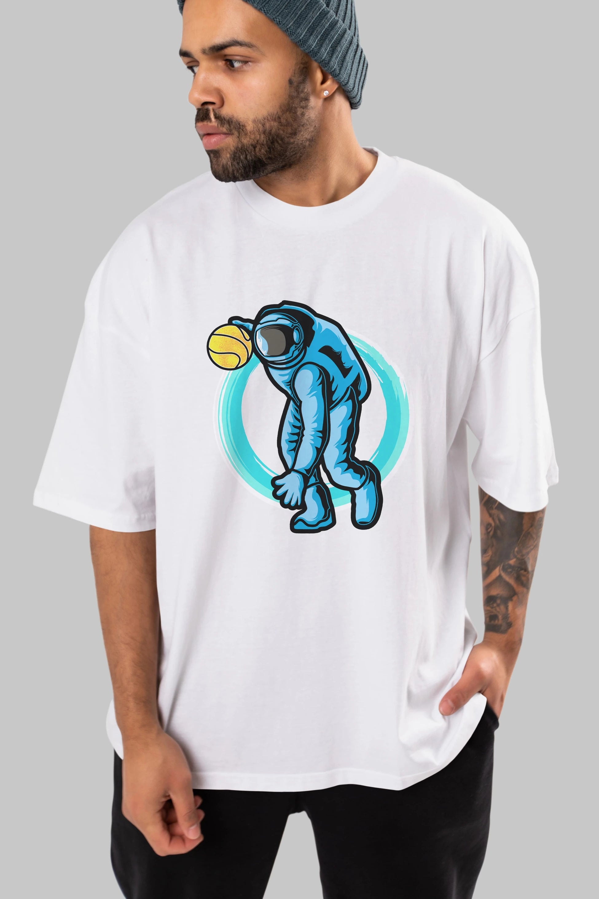 Astronaut Dribble Ön Baskılı Oversize t-shirt Erkek Kadın Unisex