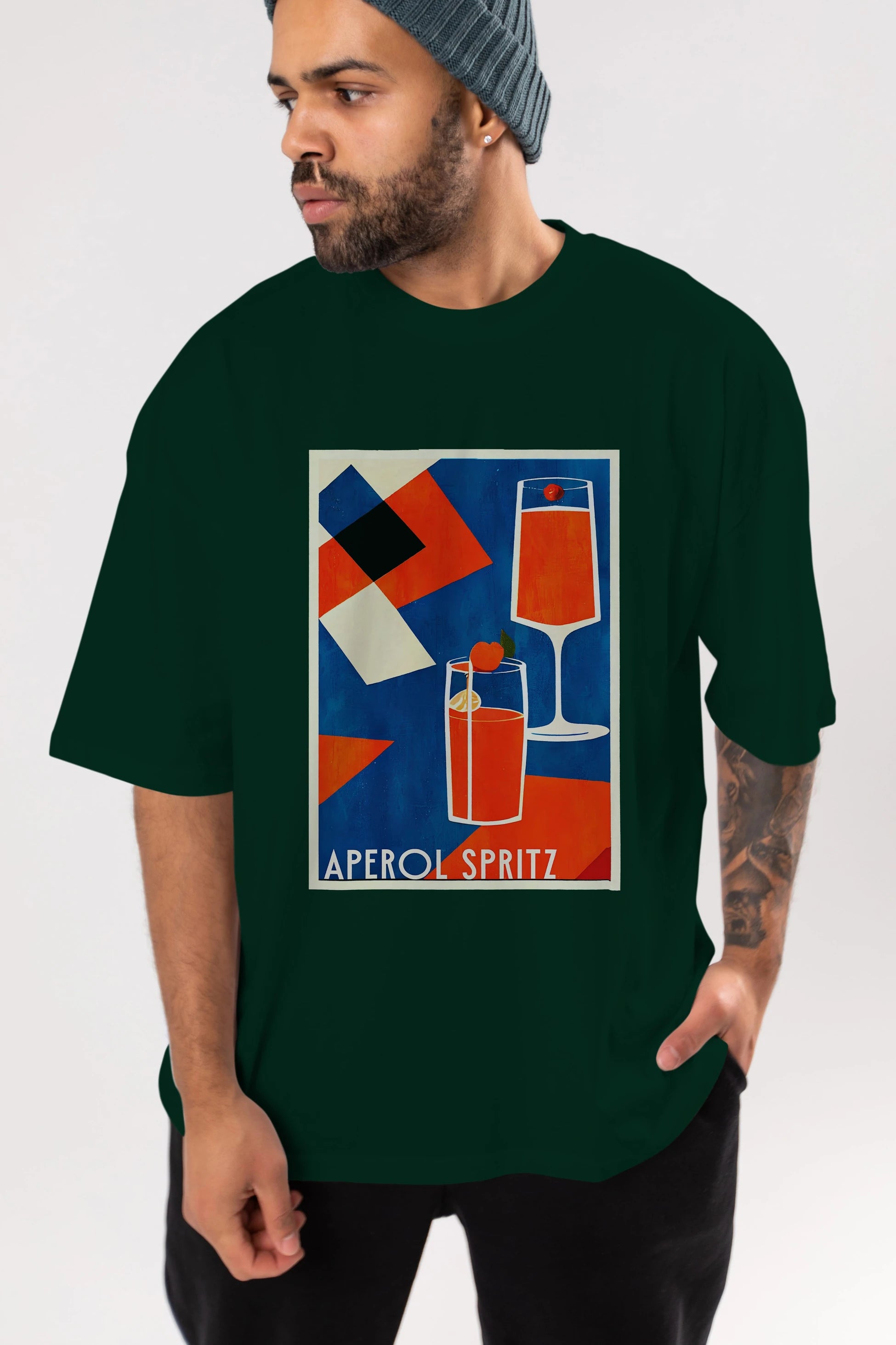 Aperol Spritz 4 Ön Baskılı Oversize t-shirt Erkek Kadın Unisex %100 Pamuk Bisiklet Yaka tişort