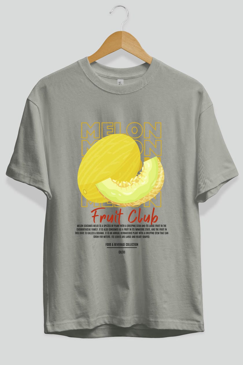 Melon Ön Baskılı Oversize t-shirt Erkek Kadın Pamuk Bisiklet Yaka tişort