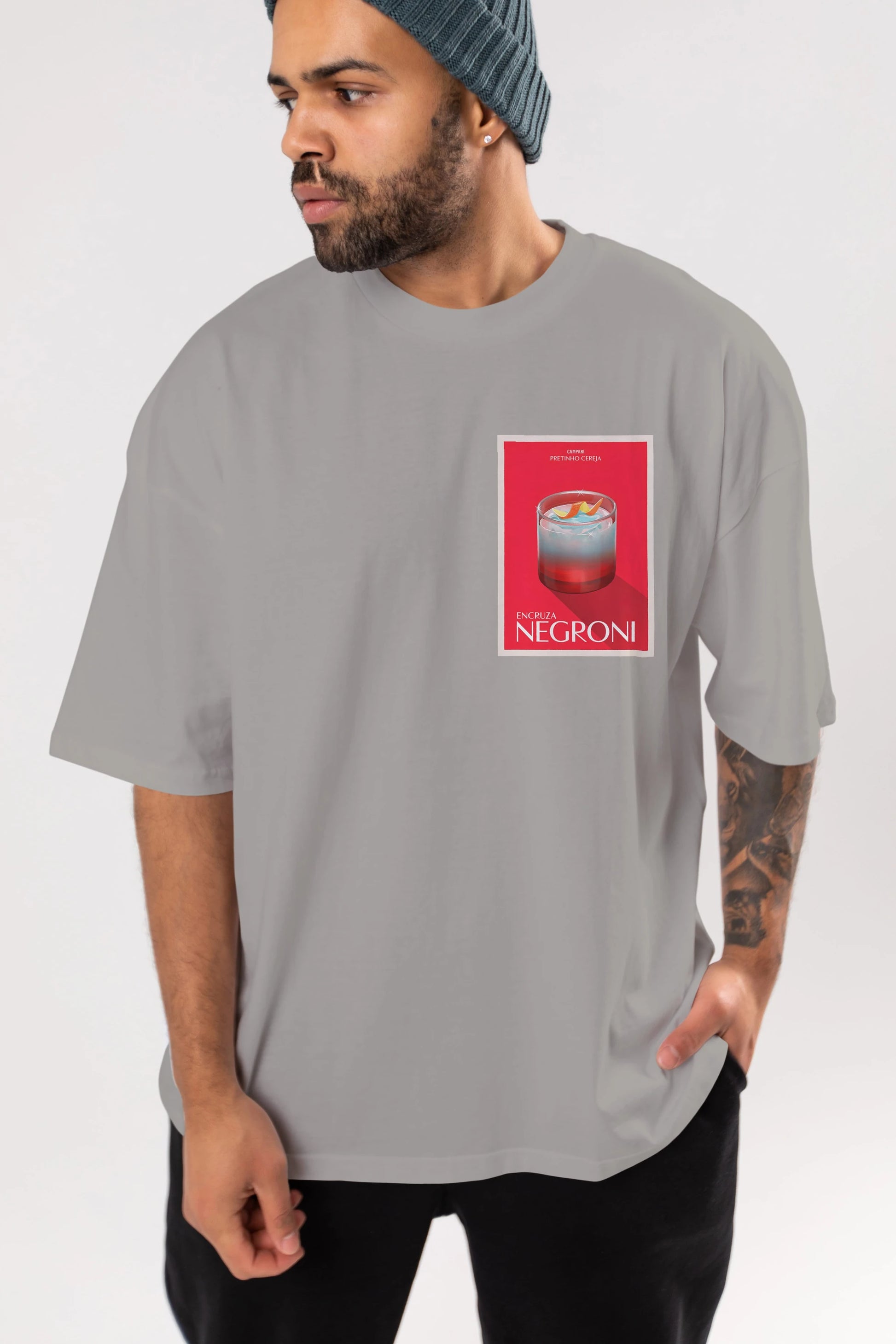 Encruza Negroni Ön Sol Baskılı Oversize t-shirt Erkek Kadın Unisex %100 Pamuk Bisiklet Yaka tişort