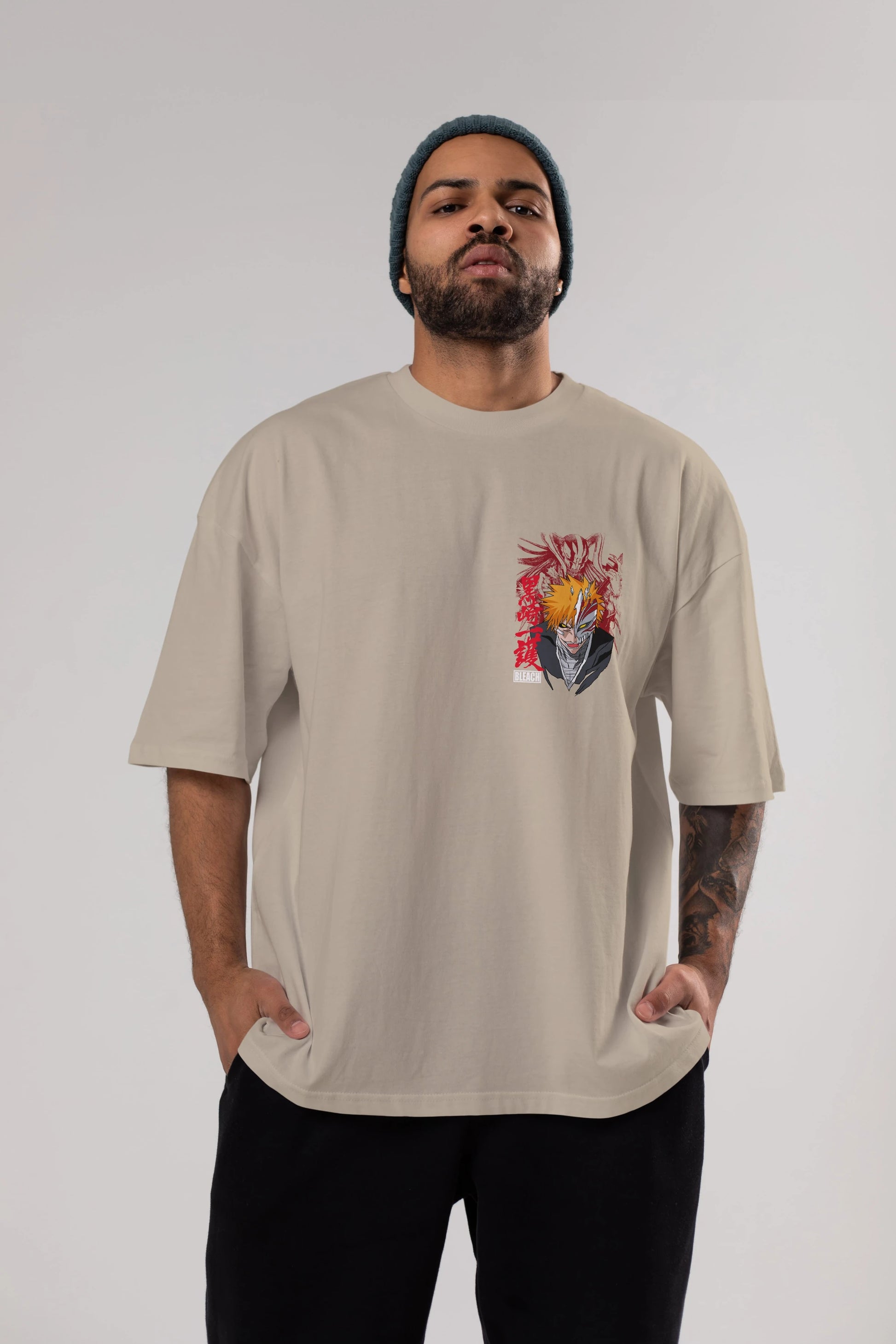 ICHIGO KUROSAKI VIZARD Ön Sol Baskılı Oversize t-shirt Erkek Kadın Unisex %100 Pamuk Bisiklet Yaka tişort