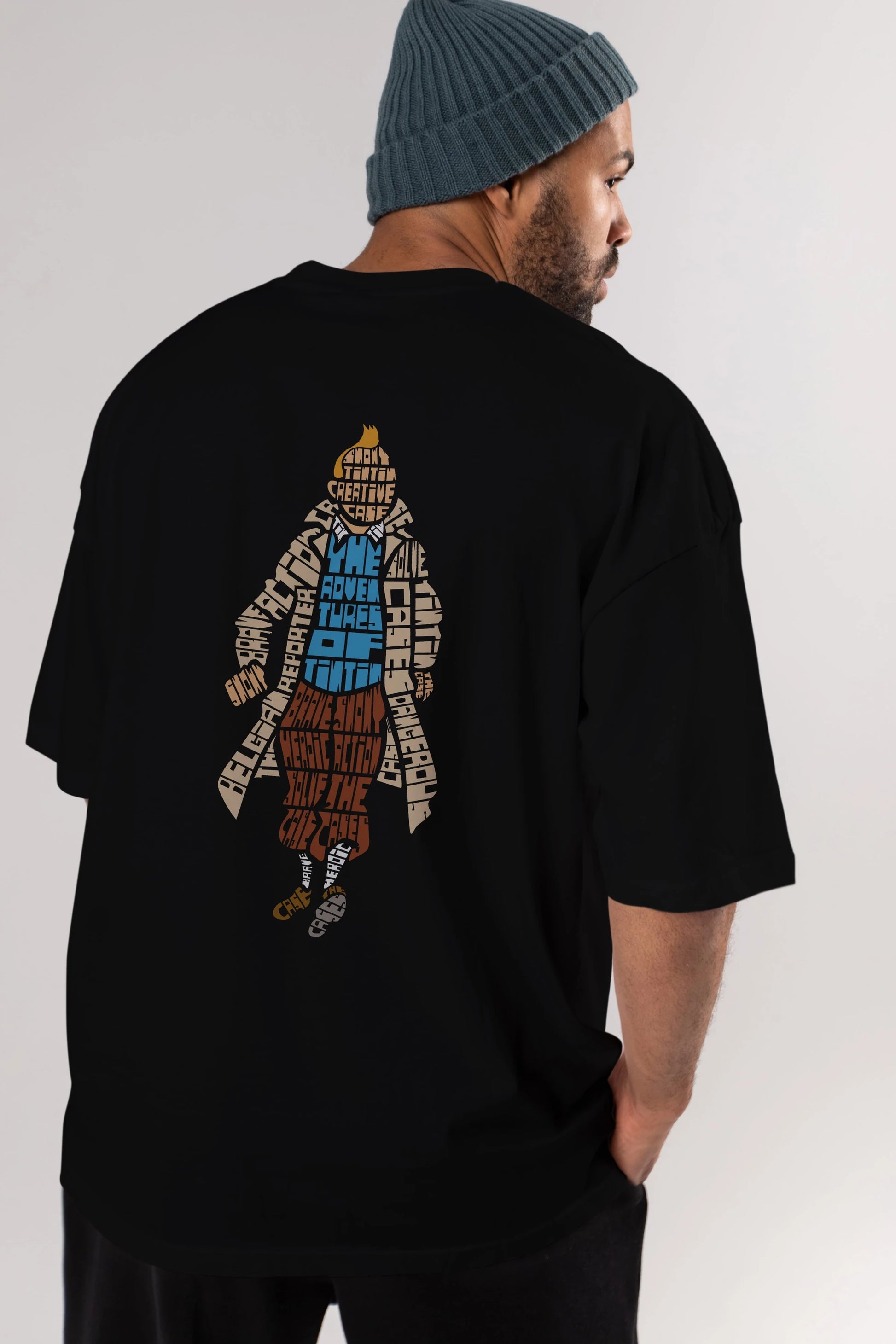 Tin Tin Arka Baskılı Oversize t-shirt %100 pamuk Erkek Kadın Unisex