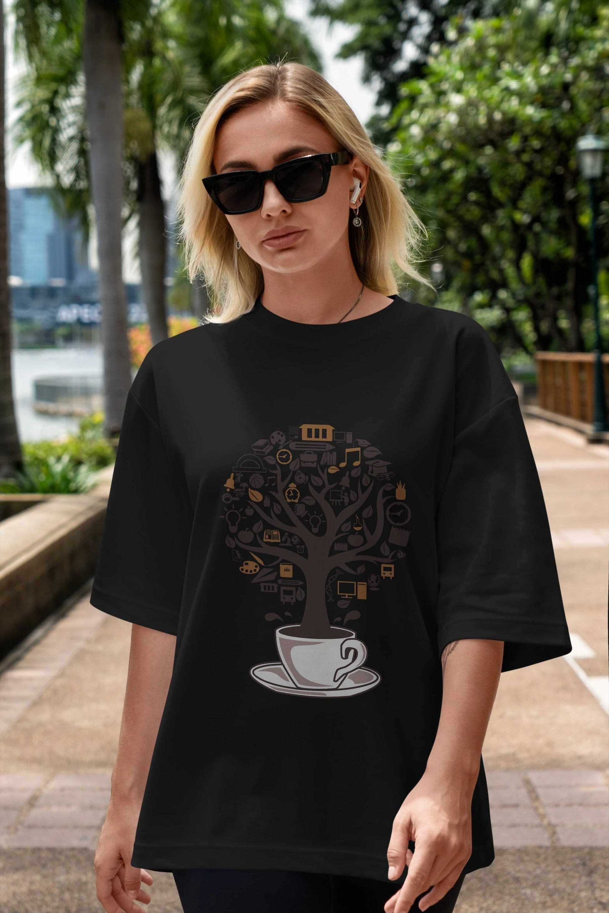 Coffee Tree Ön Baskılı Oversize t-shirt %100 pamuk Erkek Kadın Unisex