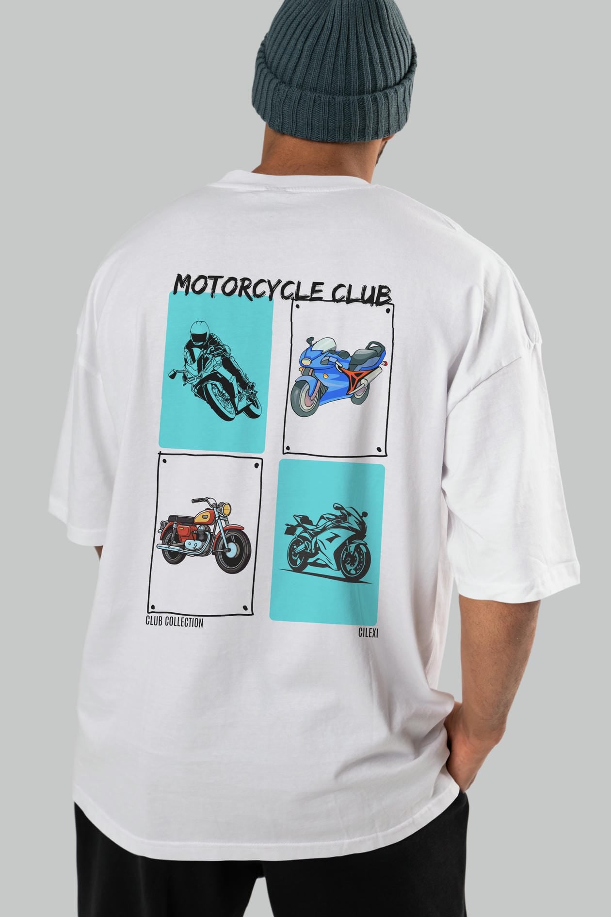 Motorcycle Club Arka Baskılı Oversize t-shirt Erkek Kadın %100 Pamuk Bisiklet Yaka tişort
