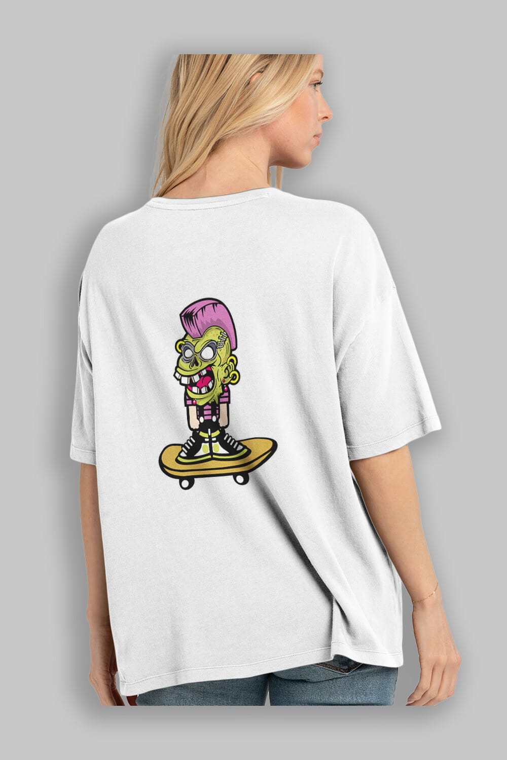 Zombie Punk Skater Arka Baskılı Oversize t-shirt Erkek Kadın Unisex %100 Pamuk tişort