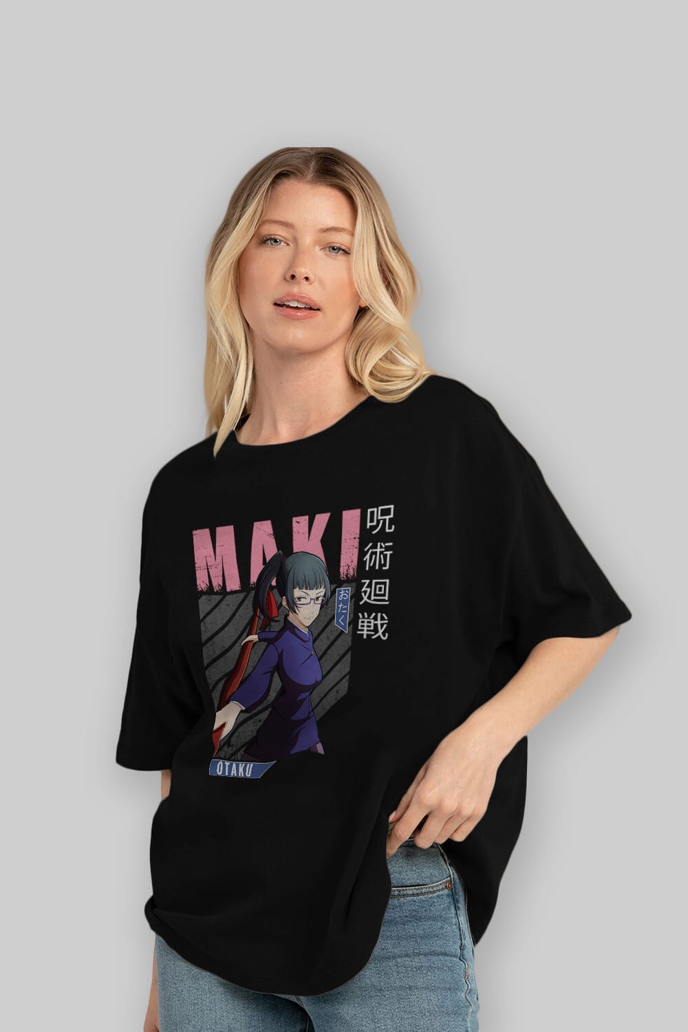 Maki Zenin CHAINSAWMAN Anime Ön Baskılı Oversize t-shirt %100 pamuk Erkek Kadın Unisex