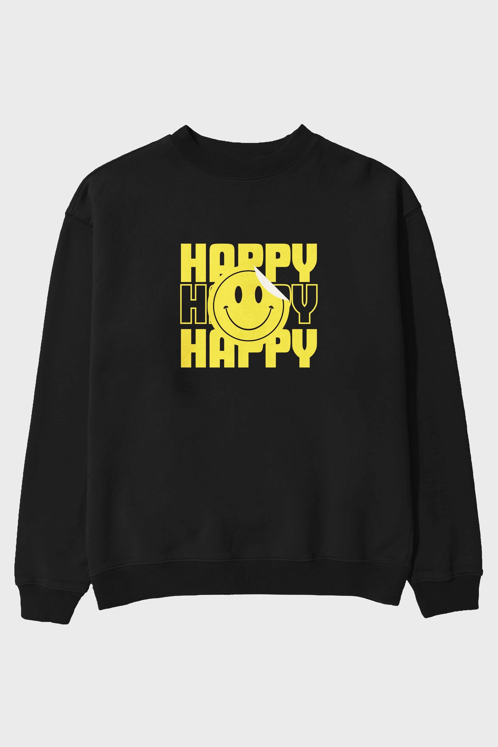 Happy Smile Yazılı Ön Baskılı Oversize Sweatshirt Erkek Kadın Unisex