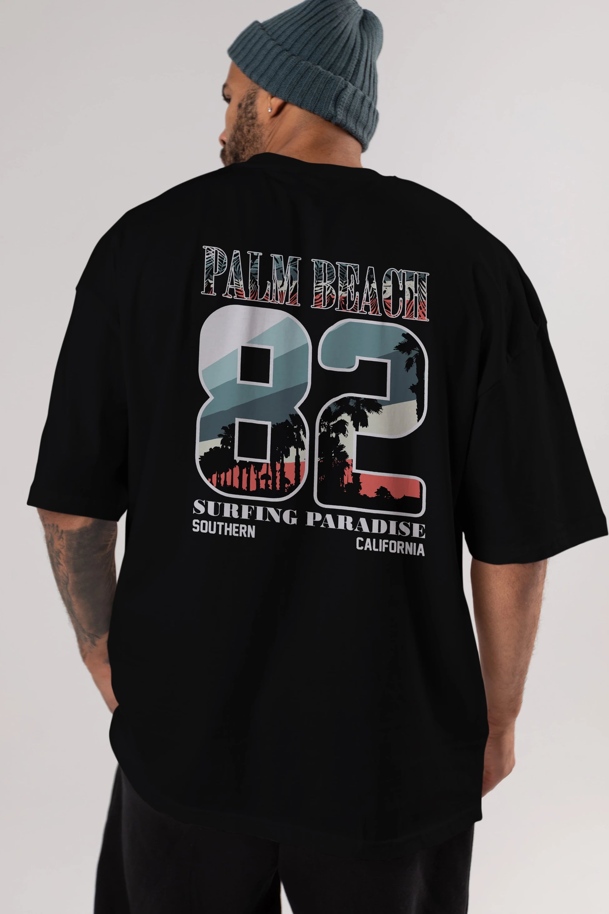 Palm Beach 82 Arka Baskılı Oversize t-shirt Erkek Kadın Unisex