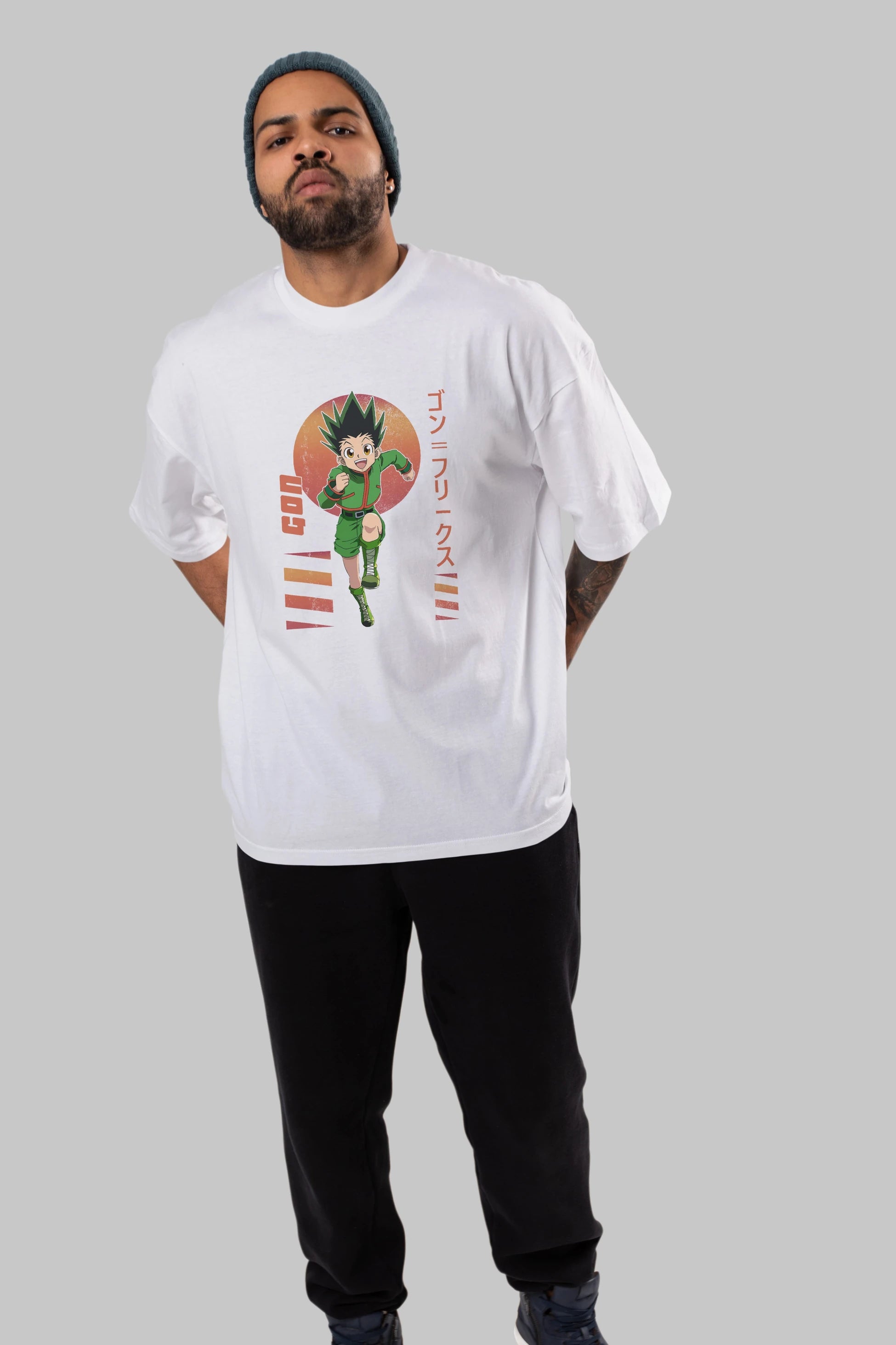 Gon Freecss HUNTER X HUNTER 2 Anime Ön Baskılı Oversize t-shirt %100 pamuk Erkek Kadın Unisex