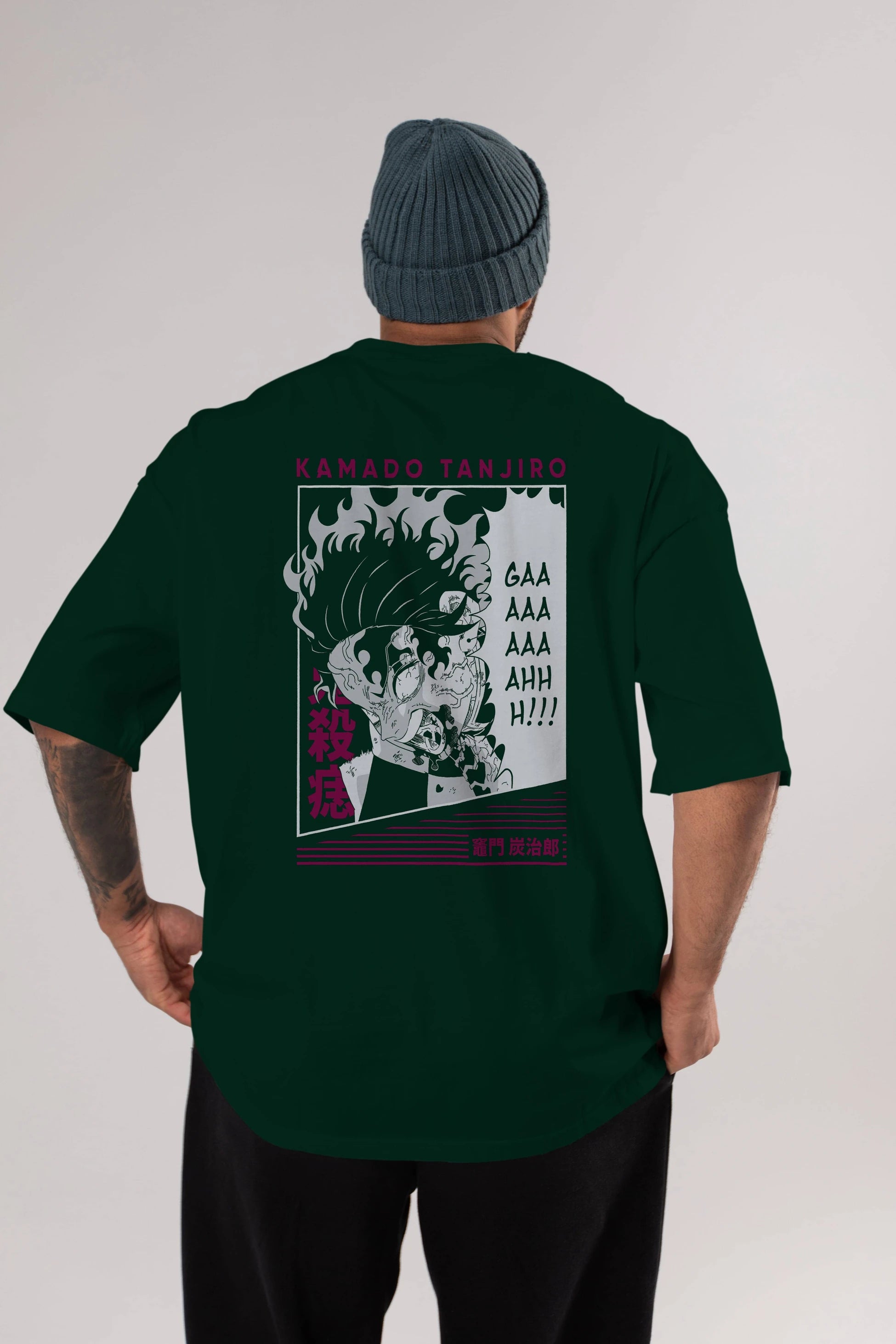TANJIRO KAMADO 3 Anime Arka Baskılı Oversize t-shirt Erkek Kadın Unisex
