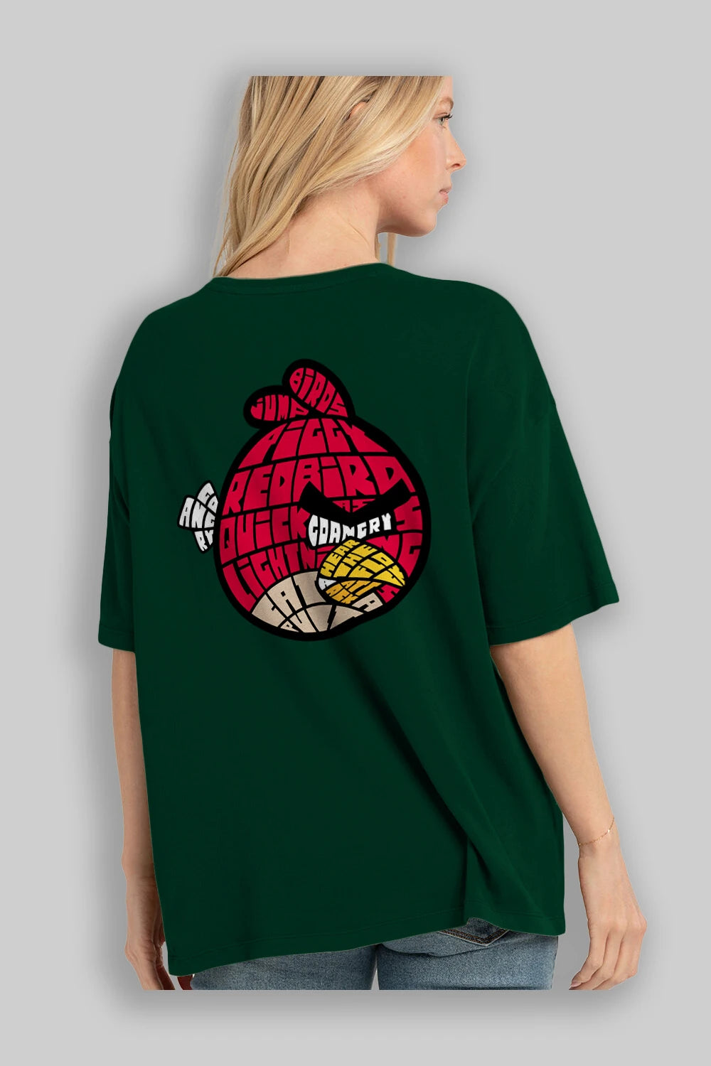 Bird With Anger Arka Baskılı Oversize t-shirt %100 pamuk Erkek Kadın Unisex