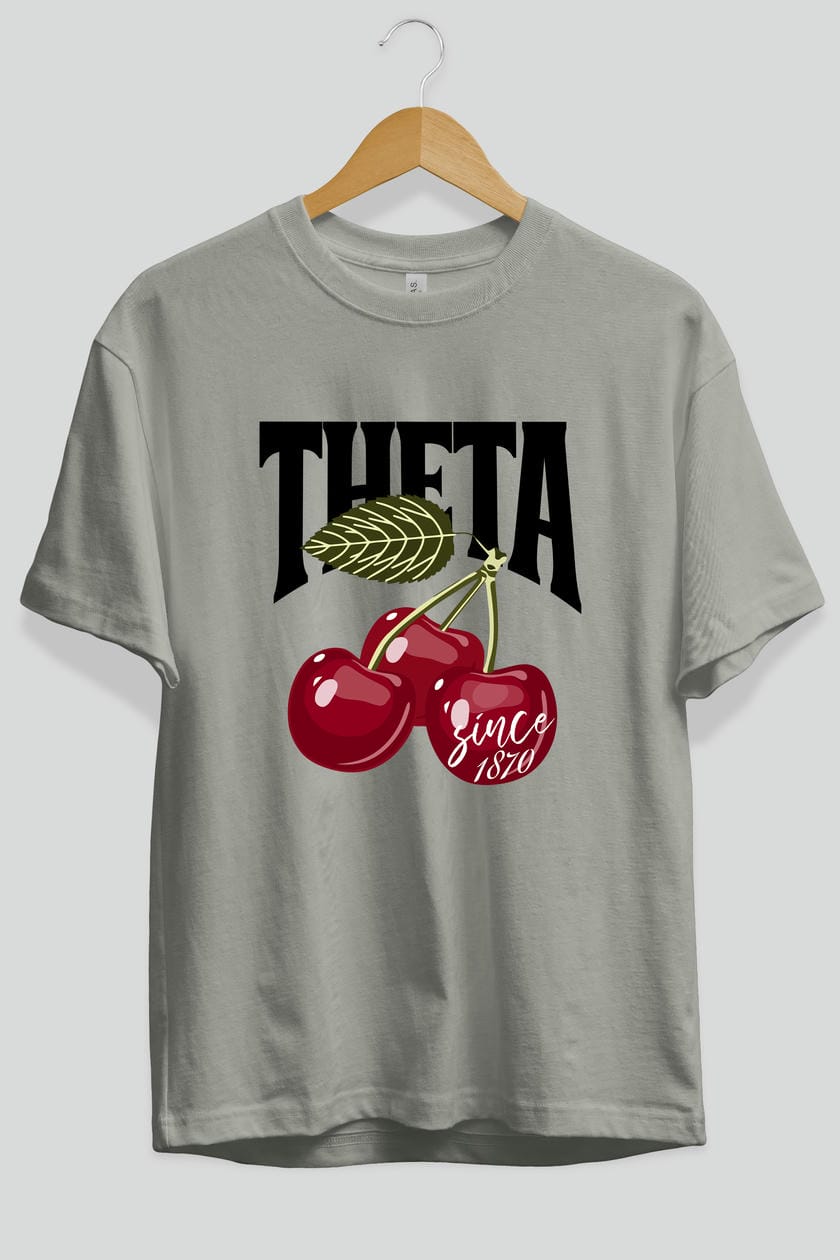 Theta Cherry Cherries Ön Baskılı Oversize t-shirt Erkek Kadın Pamuk Bisiklet Yaka tişort